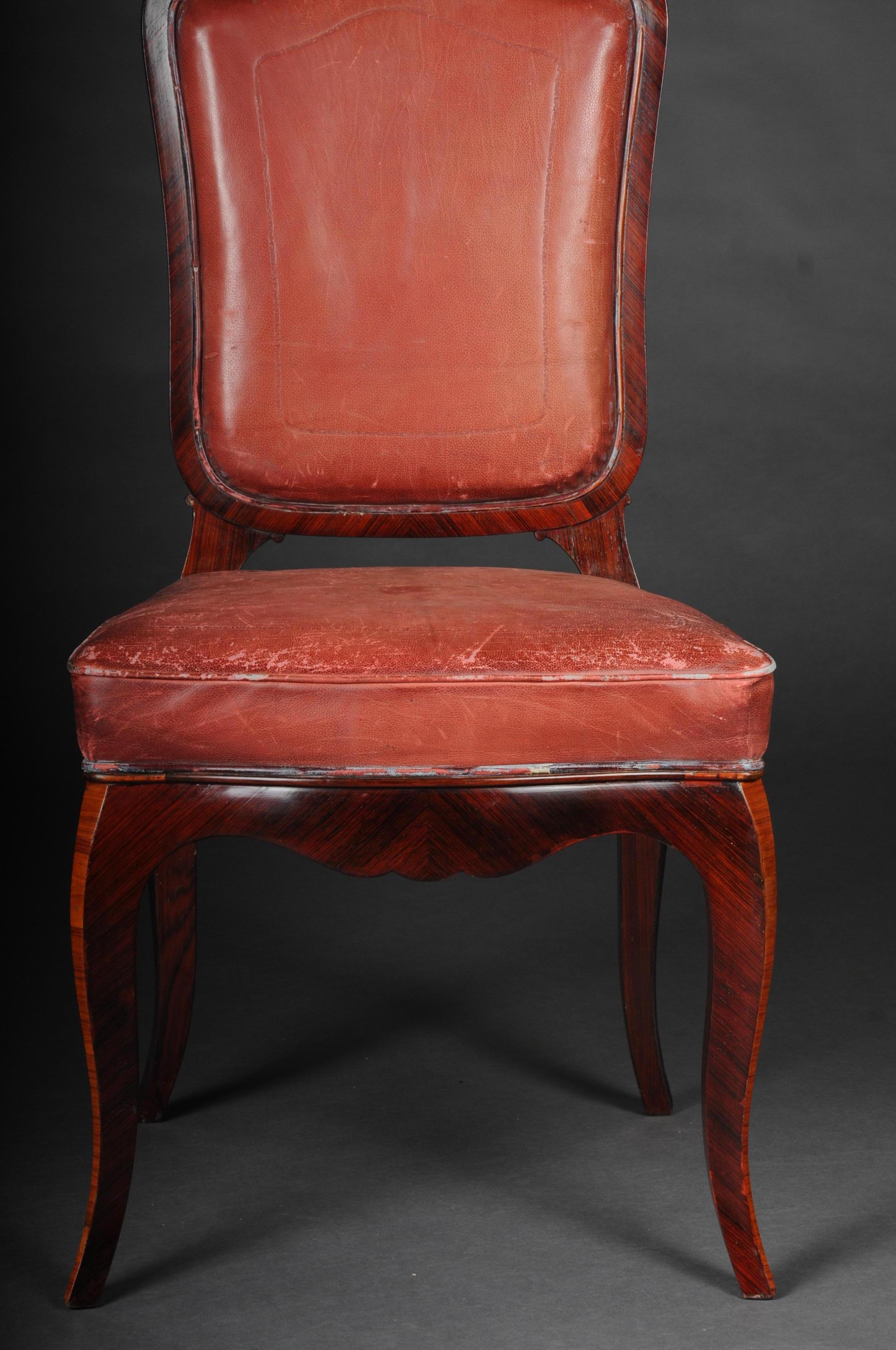 Französischer Stuhl aus Leder und Tulpenfurnier mit Lederüberzug Louis Quinze, um 1890 (Louis XV.) im Angebot