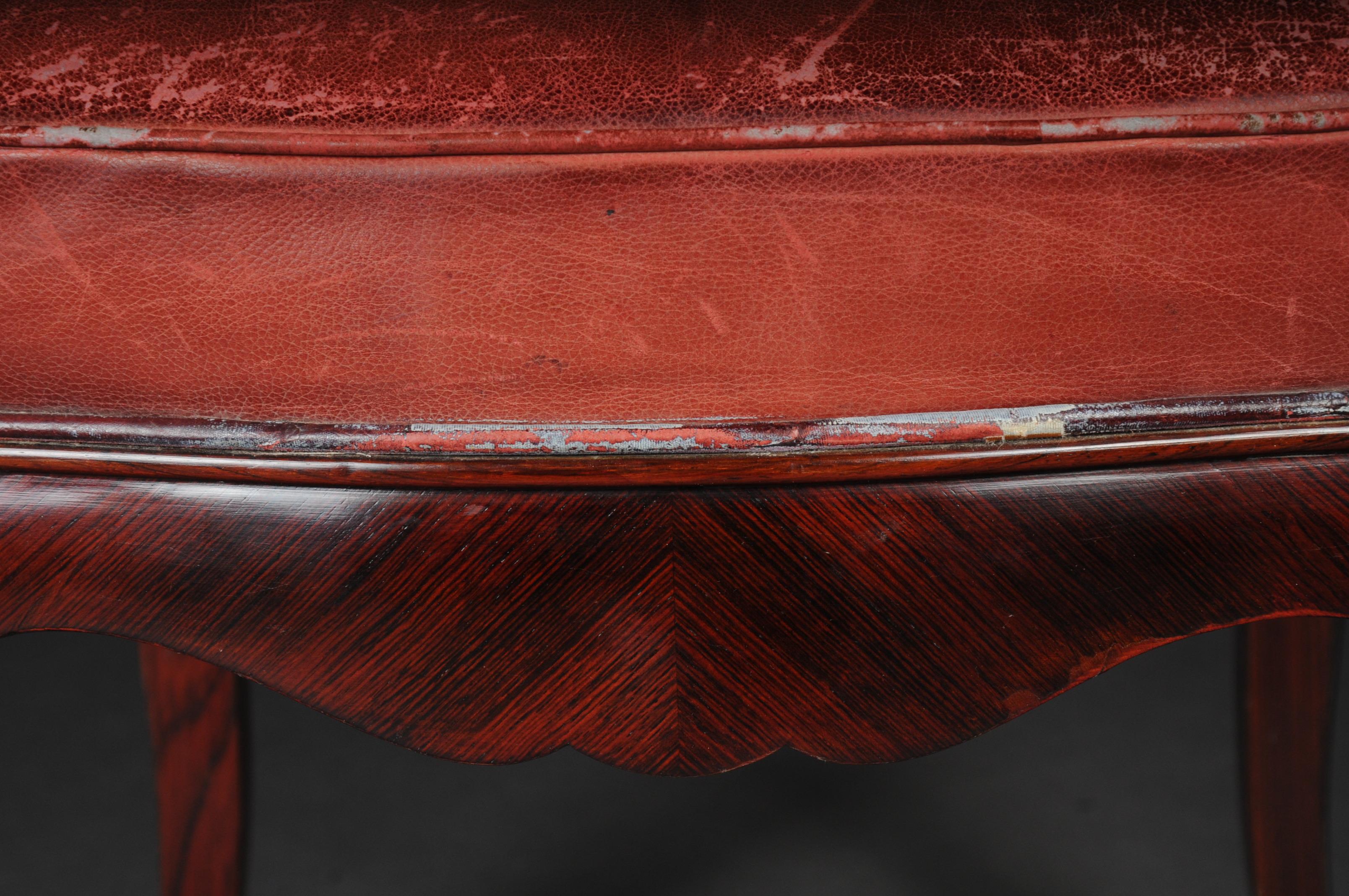 Louis XV French Chair Leather-Covered tulip veneer Louis Quinze, circa 1890 For Sale
