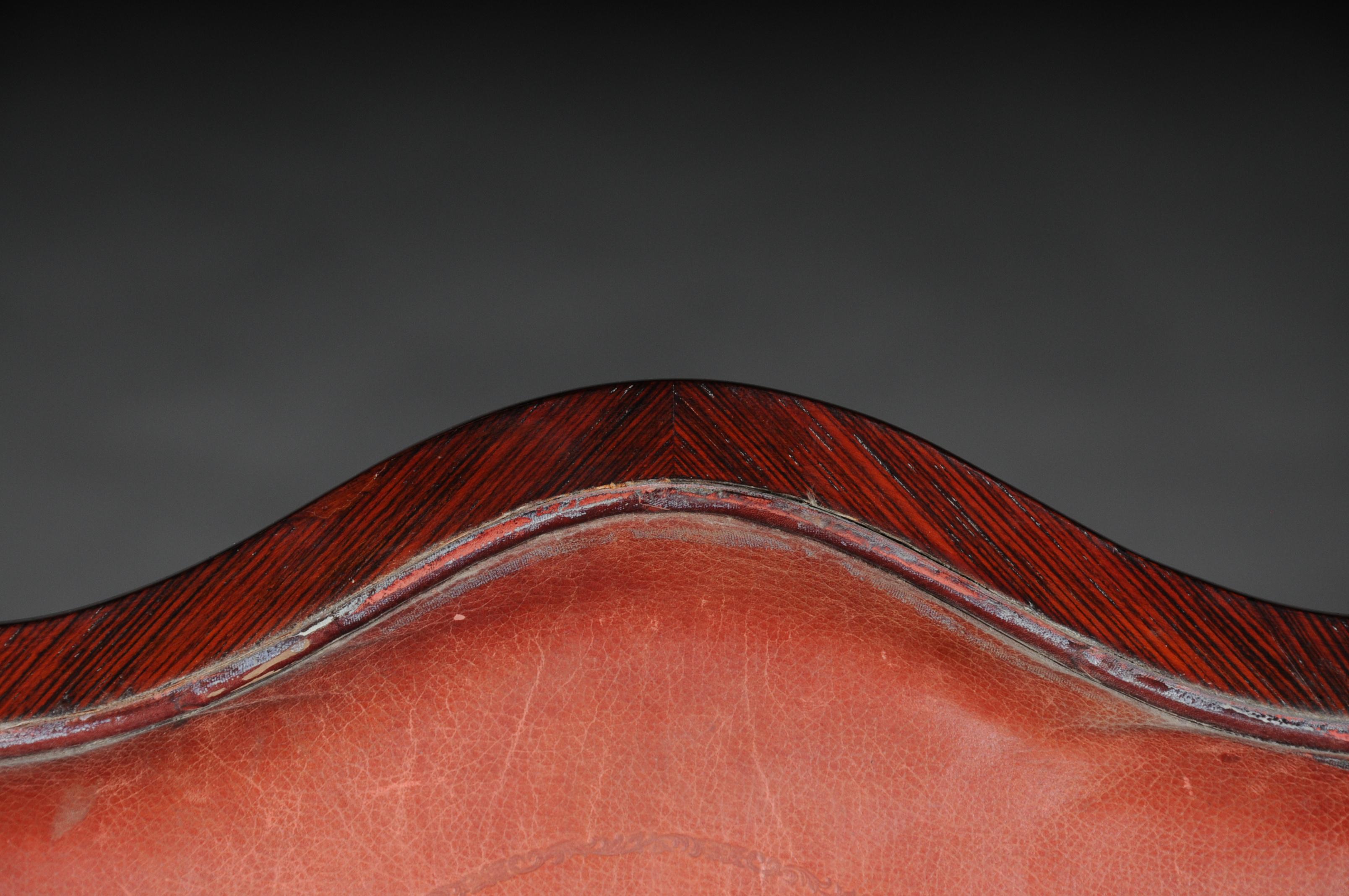 Veneer French Chair Leather-Covered tulip veneer Louis Quinze, circa 1890 For Sale