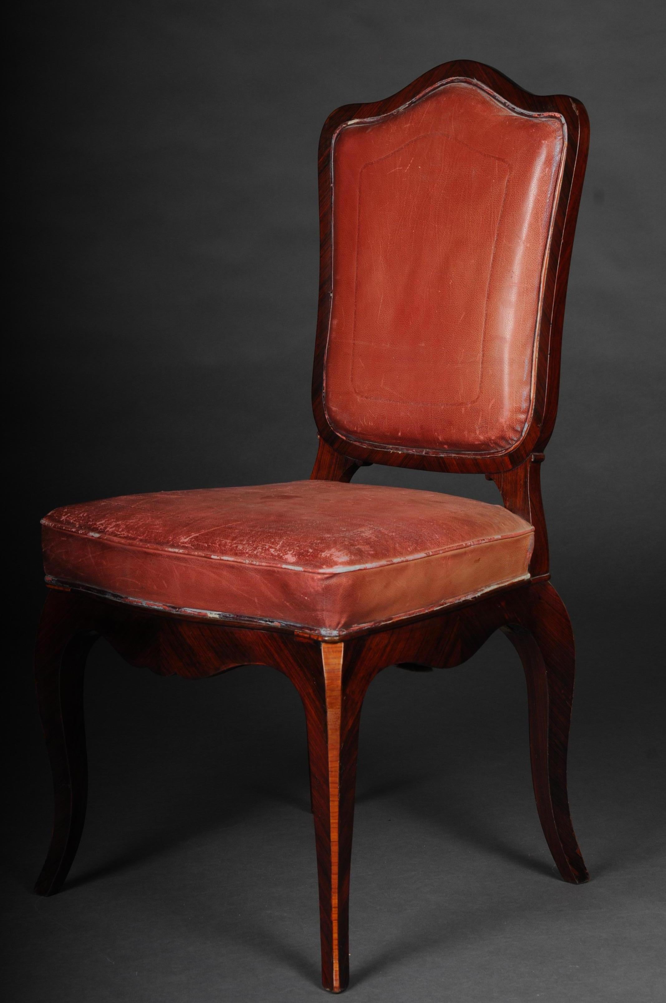 19th Century French Chair Leather-Covered tulip veneer Louis Quinze, circa 1890 For Sale