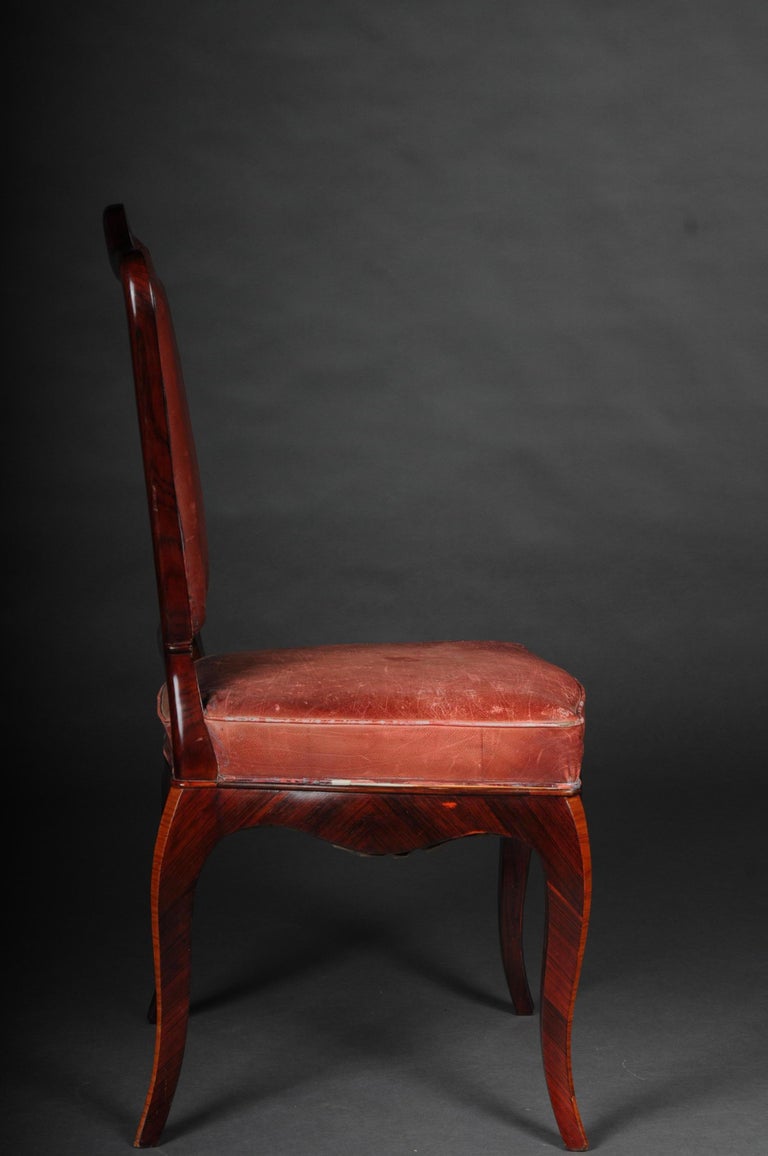 French Chair LeatherCovered tulip veneer Louis Quinze, circa 1890 For