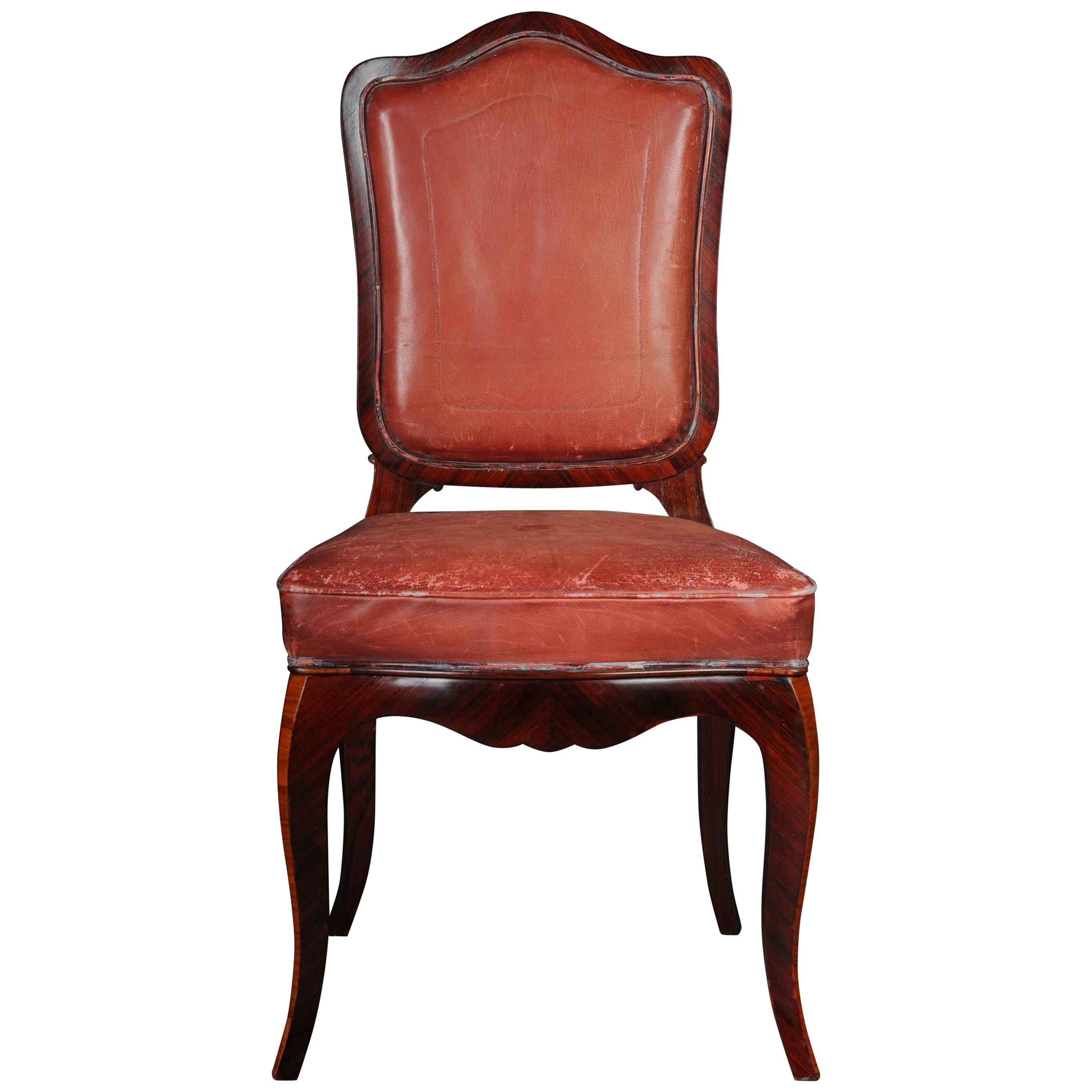 French Chair Leather-Covered tulip veneer Louis Quinze, circa 1890