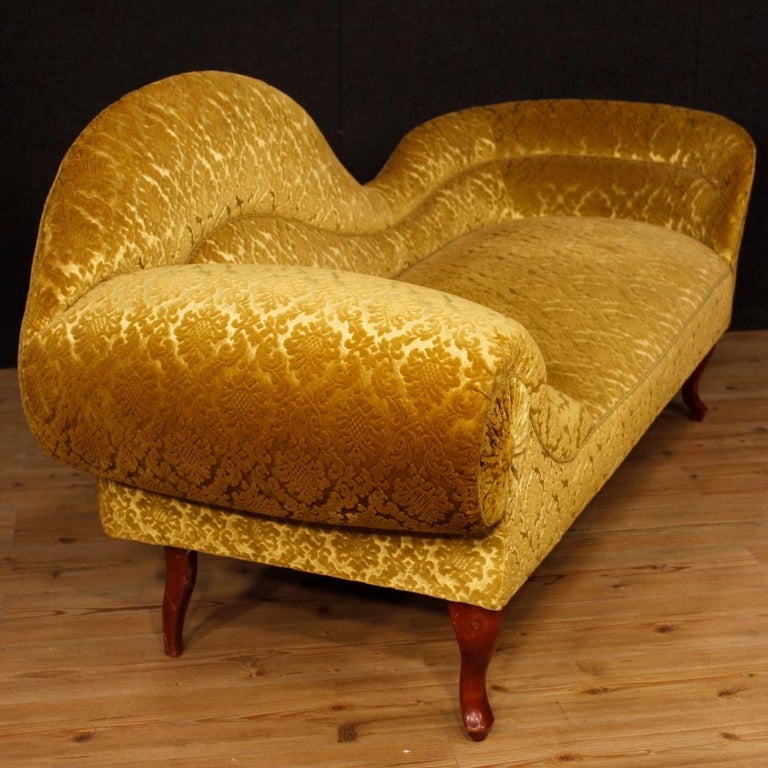 French Chaise Longue in Yellow Damask Velvet from 20th Century at 1stDibs