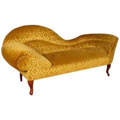 Vintage French Chaise Longue in Yellow Damask Velvet from 20th Century