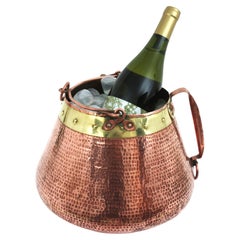 French Champagne Cooler Ice Bucket with Single Handle, Copper and Brass