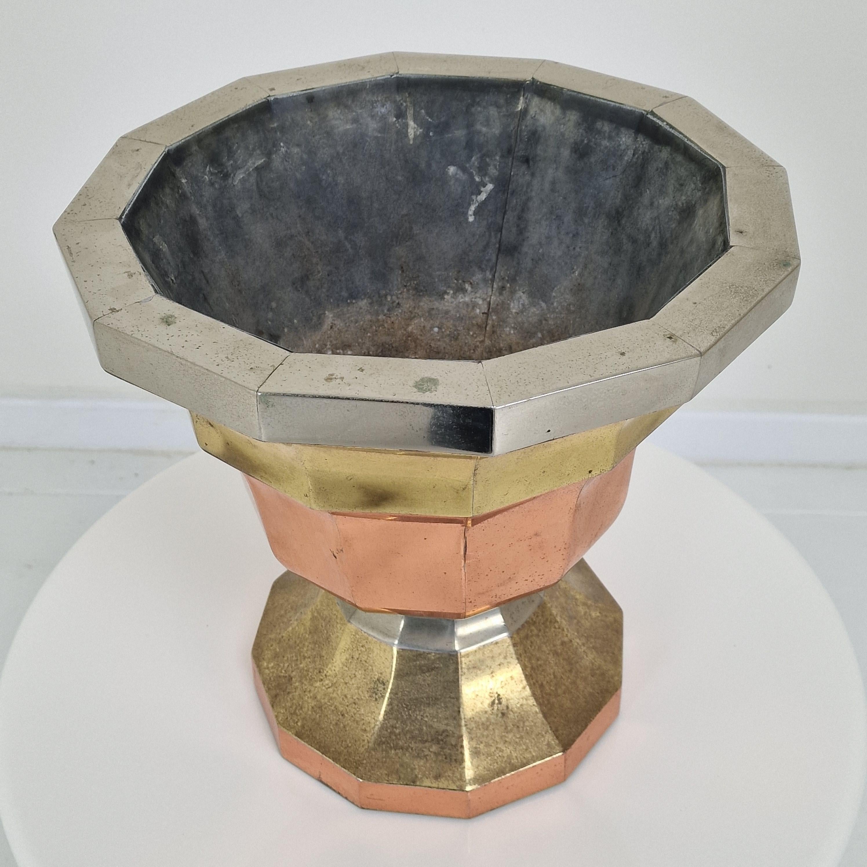 Champañera o Jardinera Francesa en Latón Cobre Pulido y Cromo, Años 70 en Bueno estado para la venta en Oud Beijerland, NL