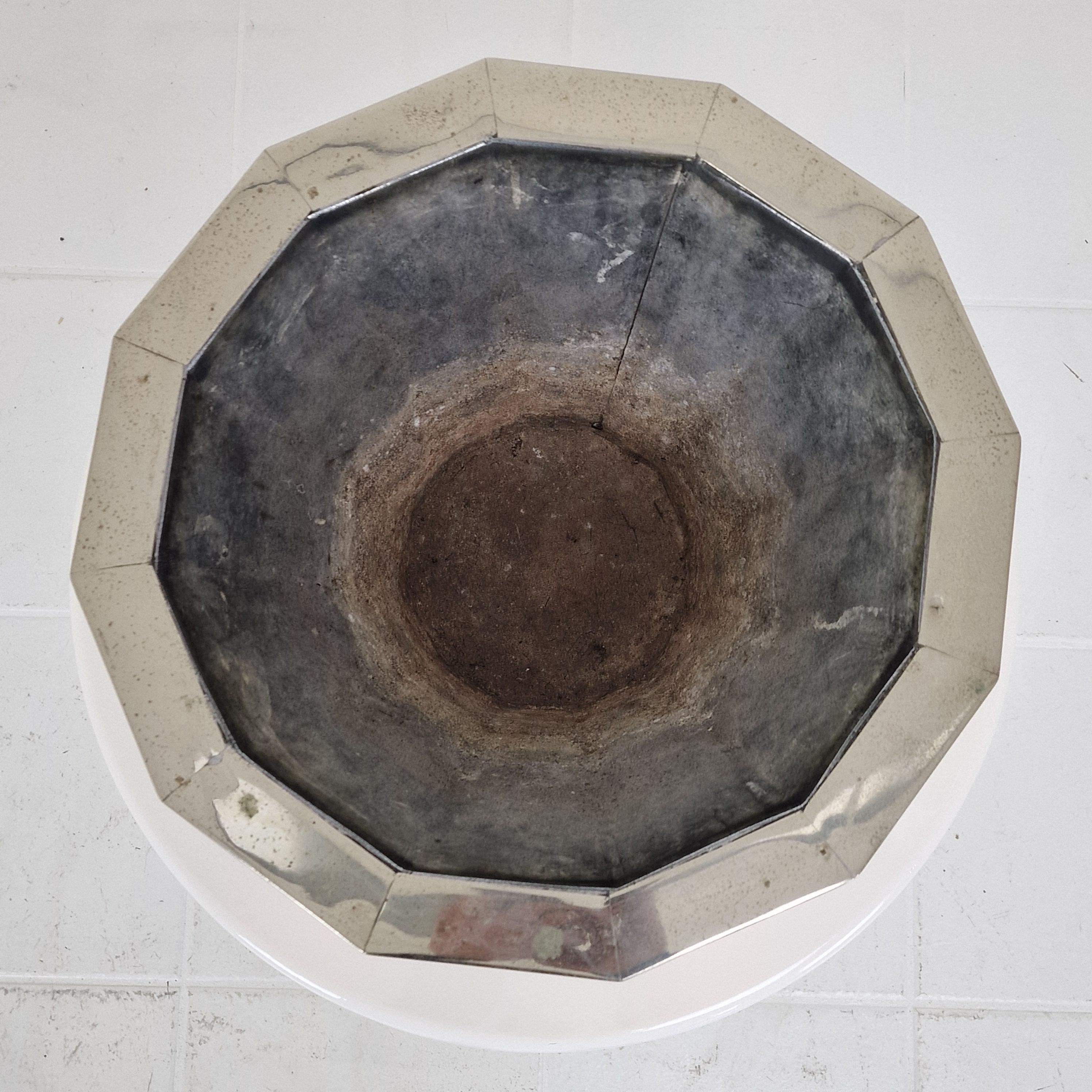Champañera o Jardinera Francesa en Latón Cobre Pulido y Cromo, Años 70 Metal en venta