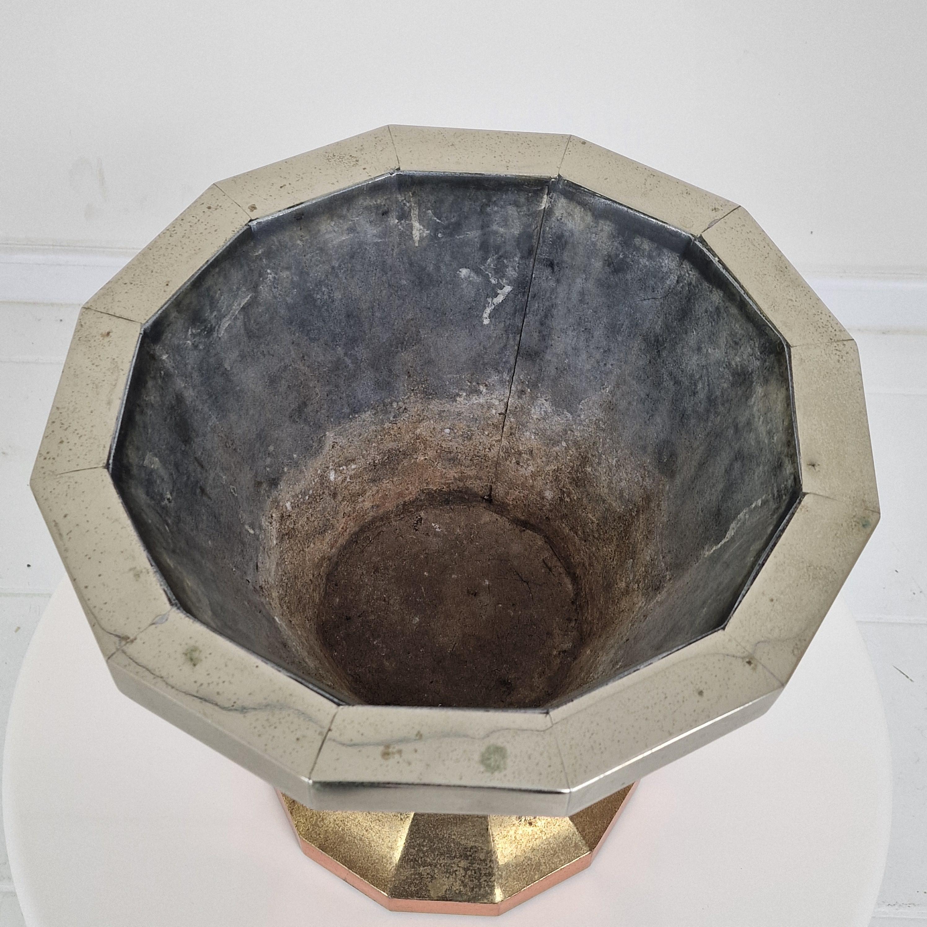 Champañera o Jardinera Francesa en Latón Cobre Pulido y Cromo, Años 70 en venta 1
