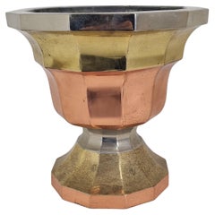 French Champagne Cooler or Planter in Polished Copper Brass and Chrome, 1970s