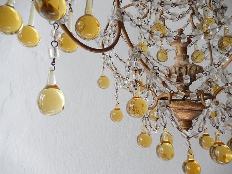 Baroque French Champagne Yellow Murano Drops Crystal Prisms Chandelier, circa 1920 For Sale