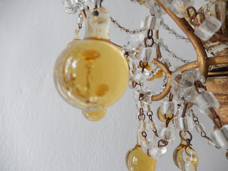 French Champagne Yellow Murano Drops Crystal Prisms Chandelier, circa 1920 For Sale 4
