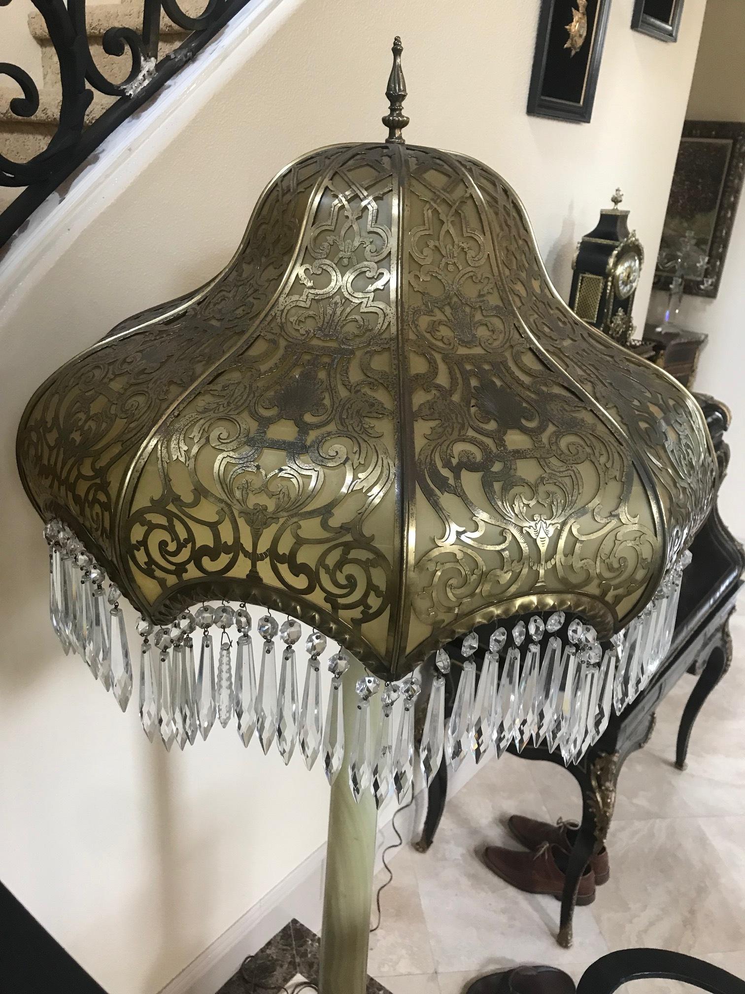 French Champleve and Onyx Bronze Floor Lamp, 19th Century In Good Condition In Cypress, CA