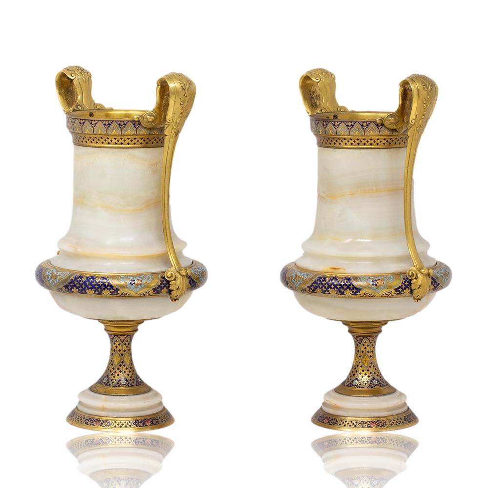 French Champleve and Onyx Urns Barbedienne In Good Condition For Sale In Newark, England