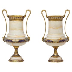 Vintage French Champleve and Onyx Urns Barbedienne