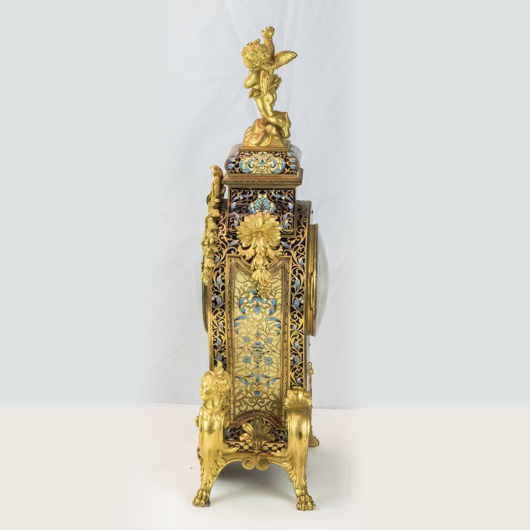 19th Century French Champlevé and Ormolu Figural Mantle Clock