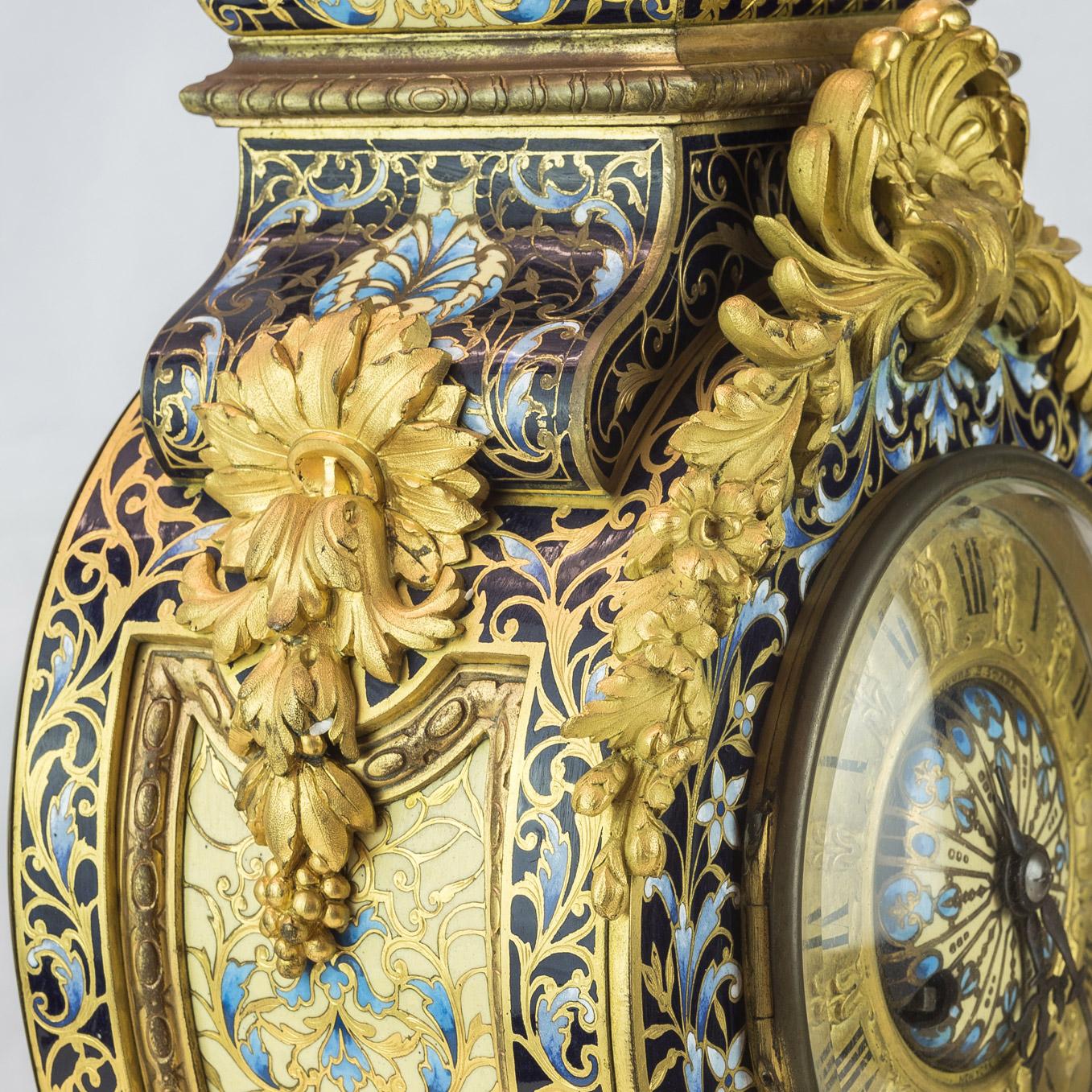 Bronze French Champlevé and Ormolu Figural Mantle Clock