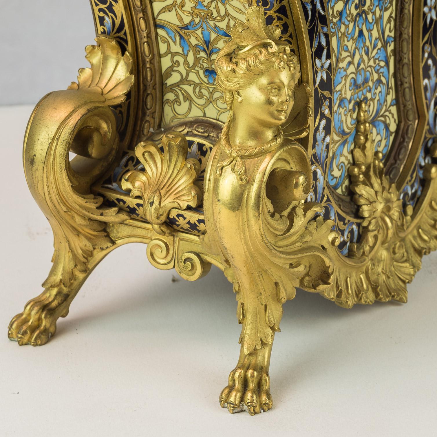 French Champlevé and Ormolu Figural Mantle Clock 1