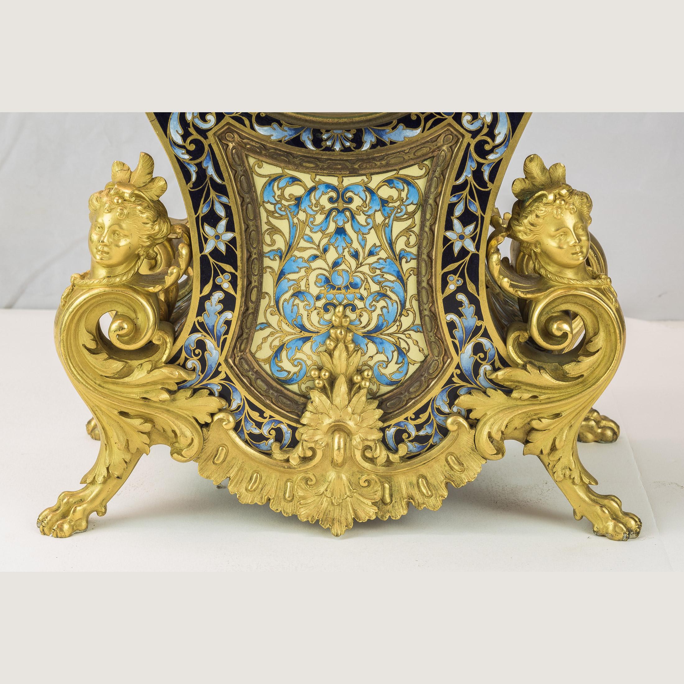 French Champlevé and Ormolu Figural Mantle Clock 2