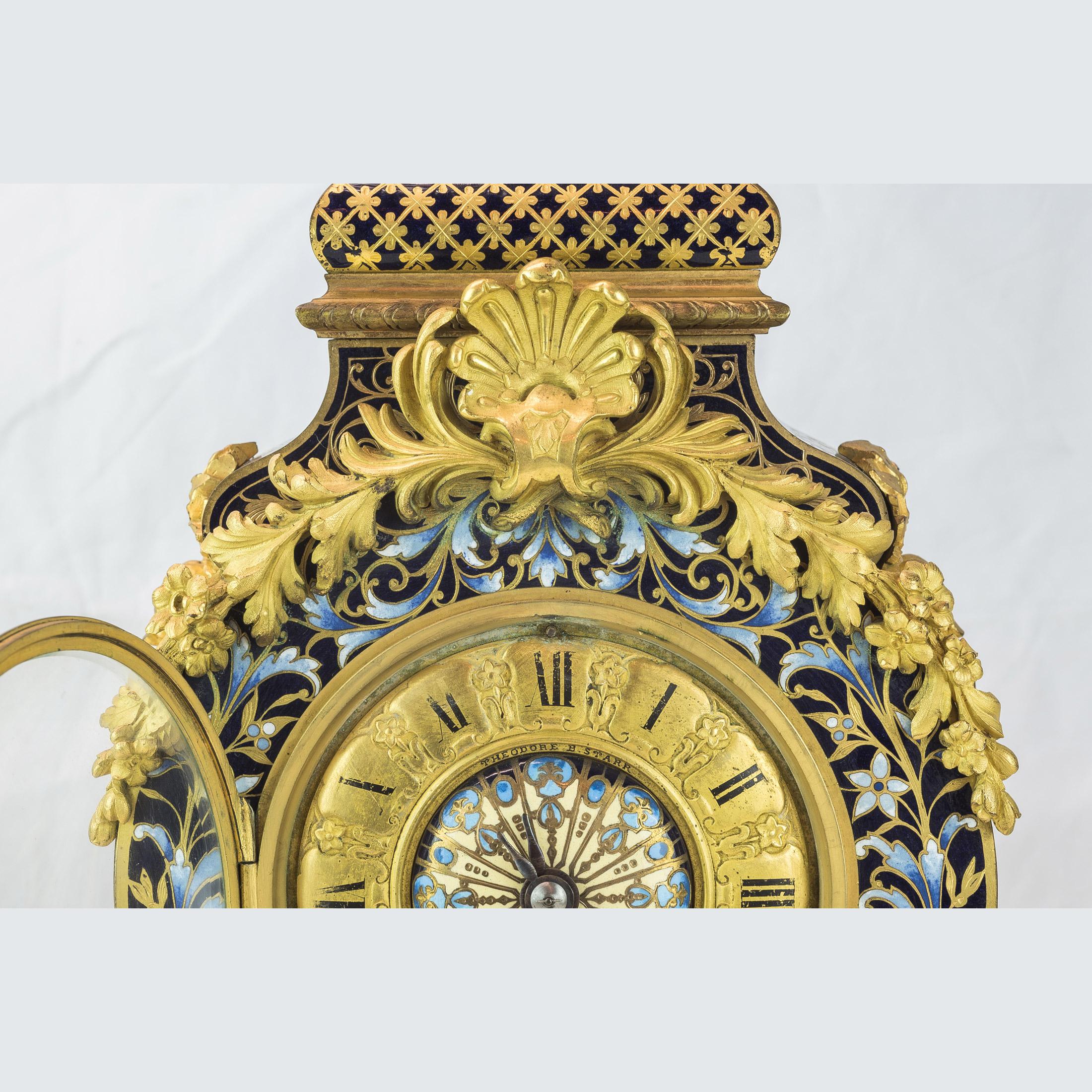 French Champlevé and Ormolu Figural Mantle Clock 3