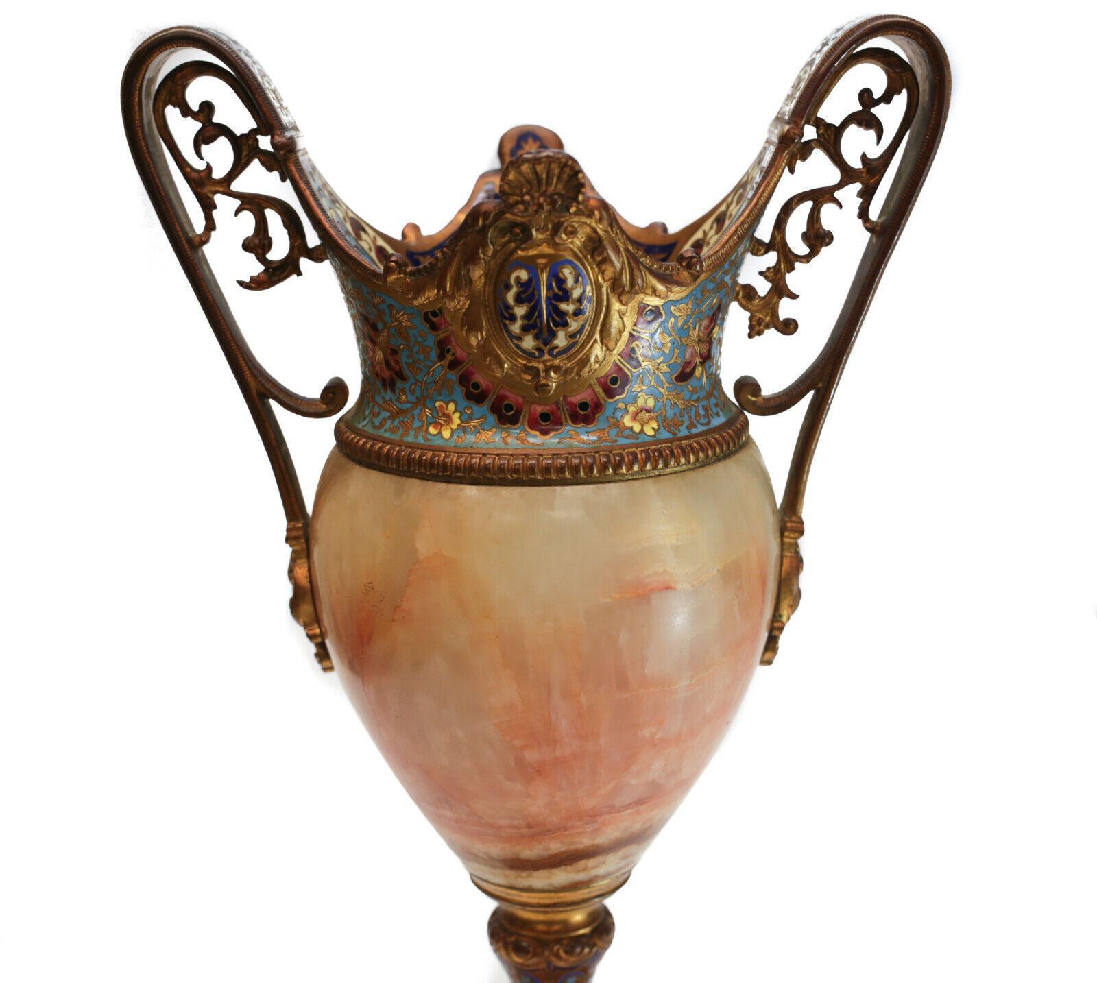 Gilt French Champleve Enamel and Onyx Double Handled Vase, 19th Century