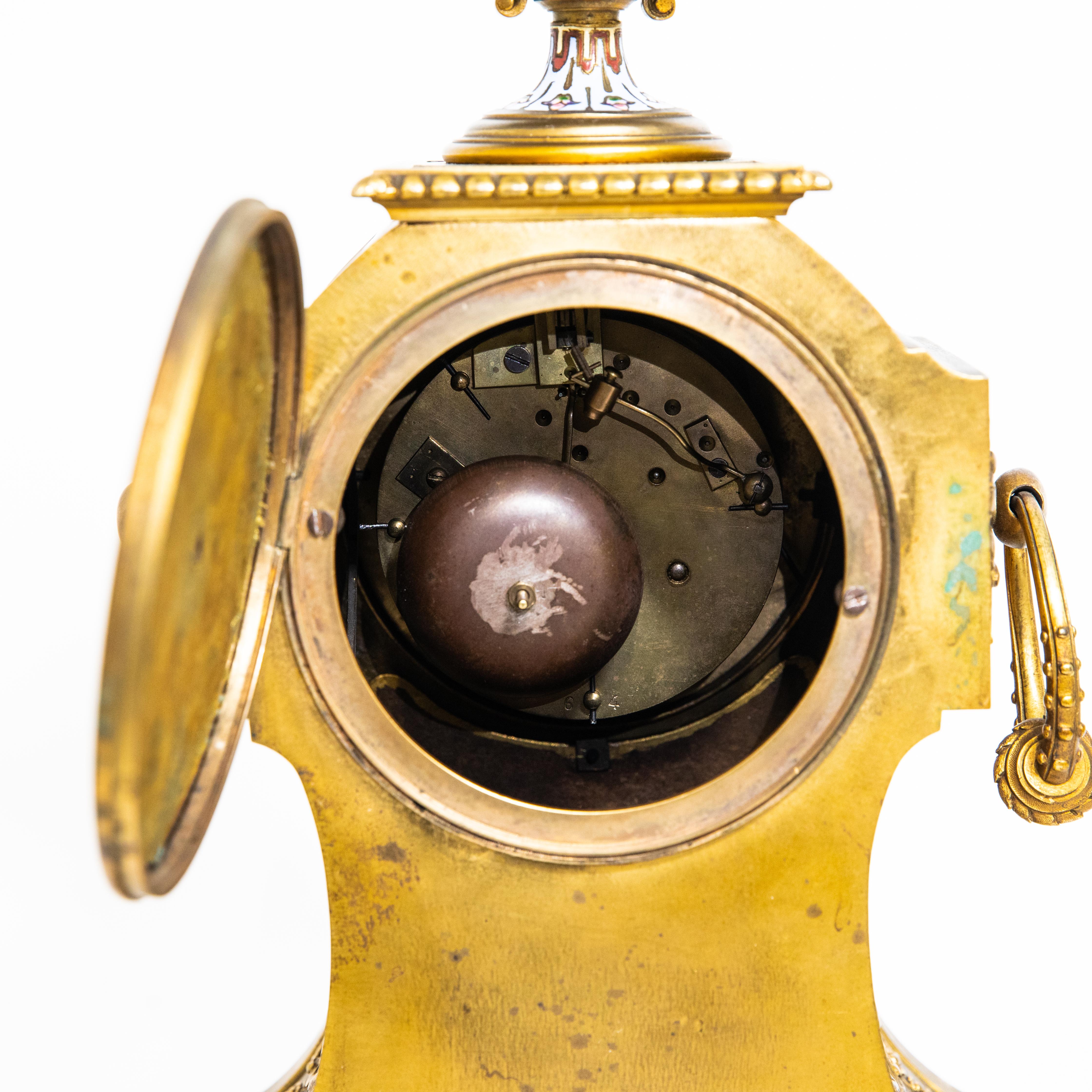 French Champleve Enamel Gilt Bronze Mantel Clock 1