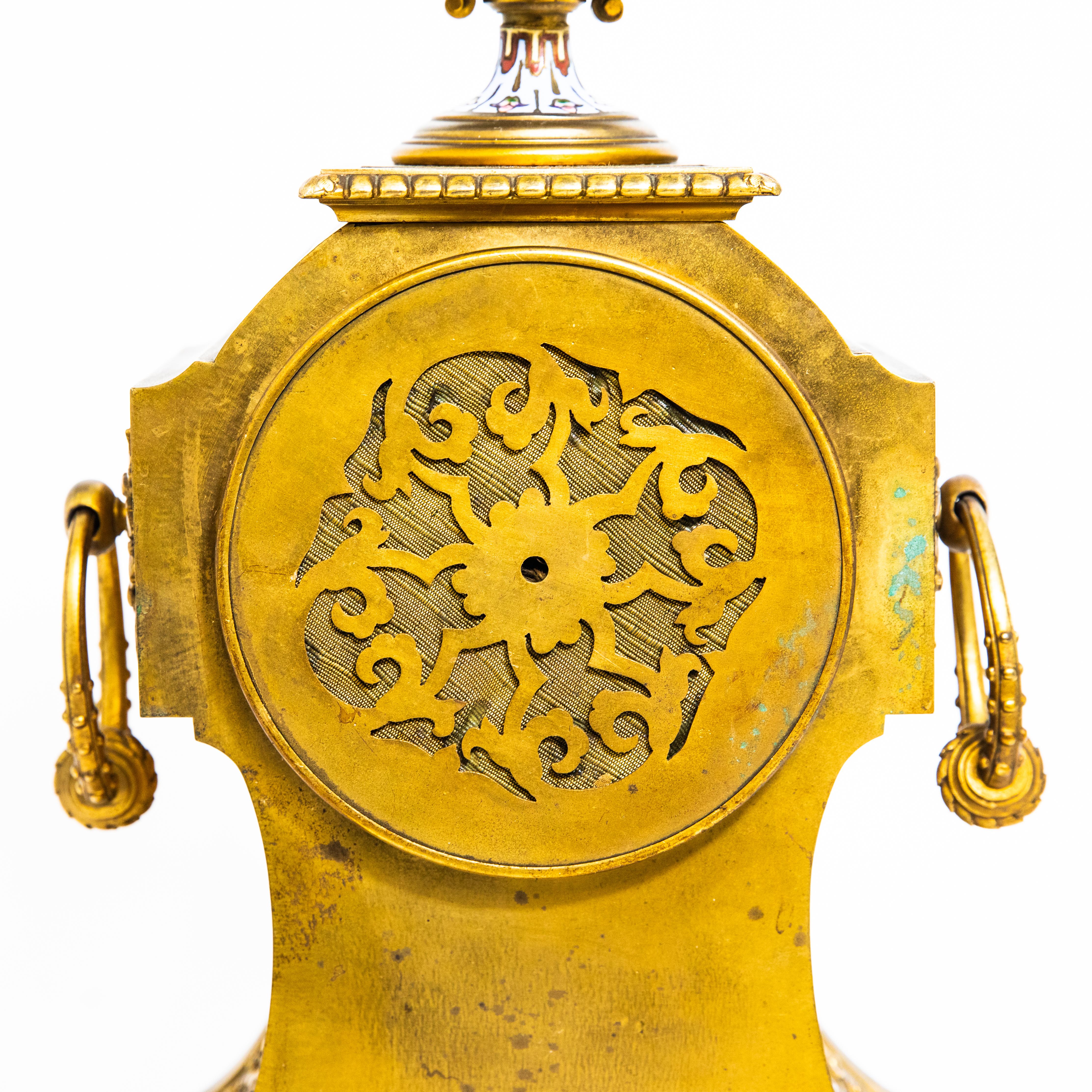 French Champleve Enamel Gilt Bronze Mantel Clock 2