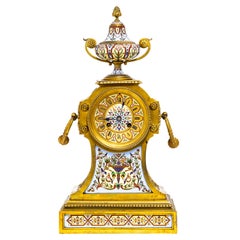 French Champleve Enamel Gilt Bronze Mantel Clock