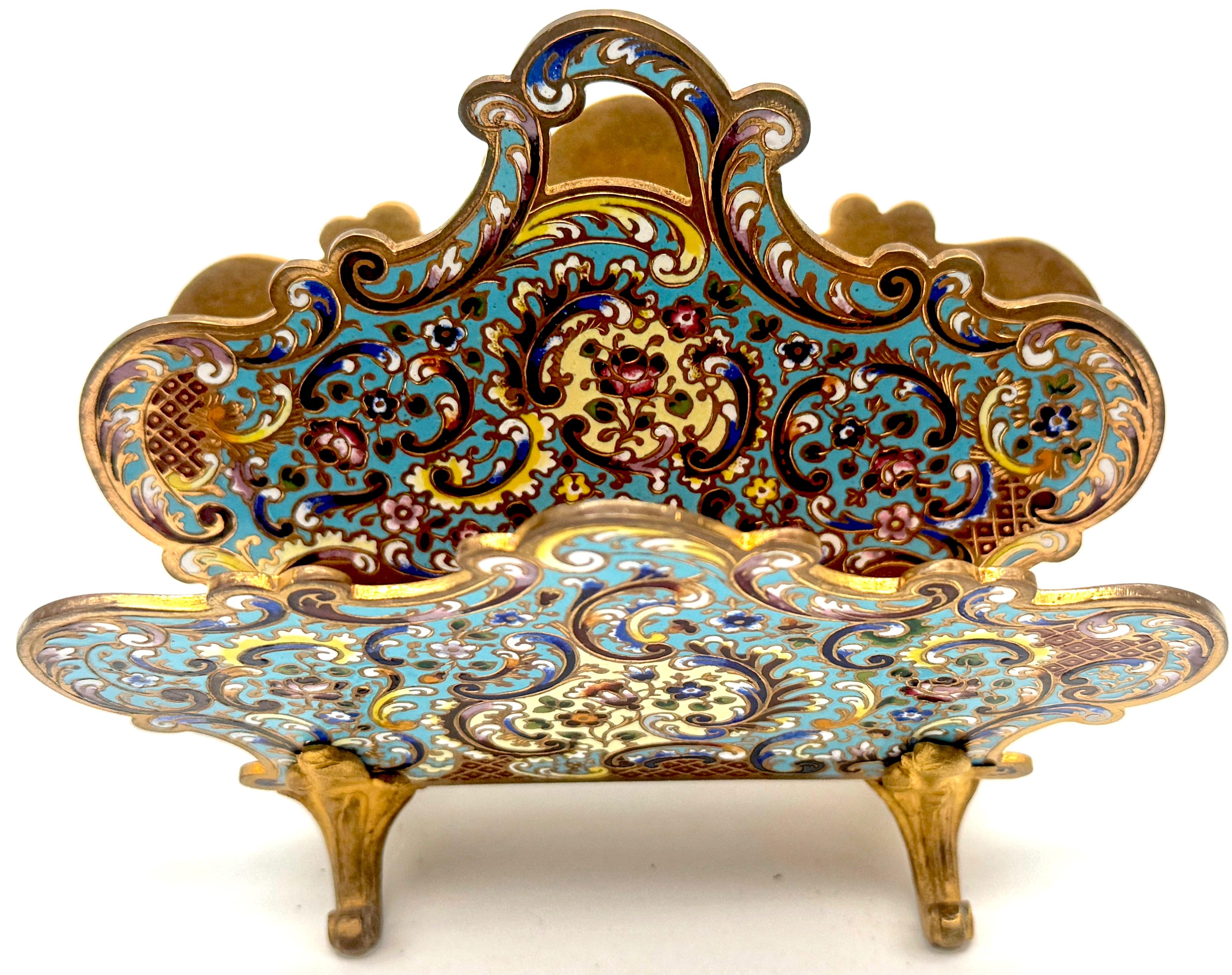 Belle Époque French Champlevé Enamel & Ormolu Letter Rack, Late 19th Century For Sale