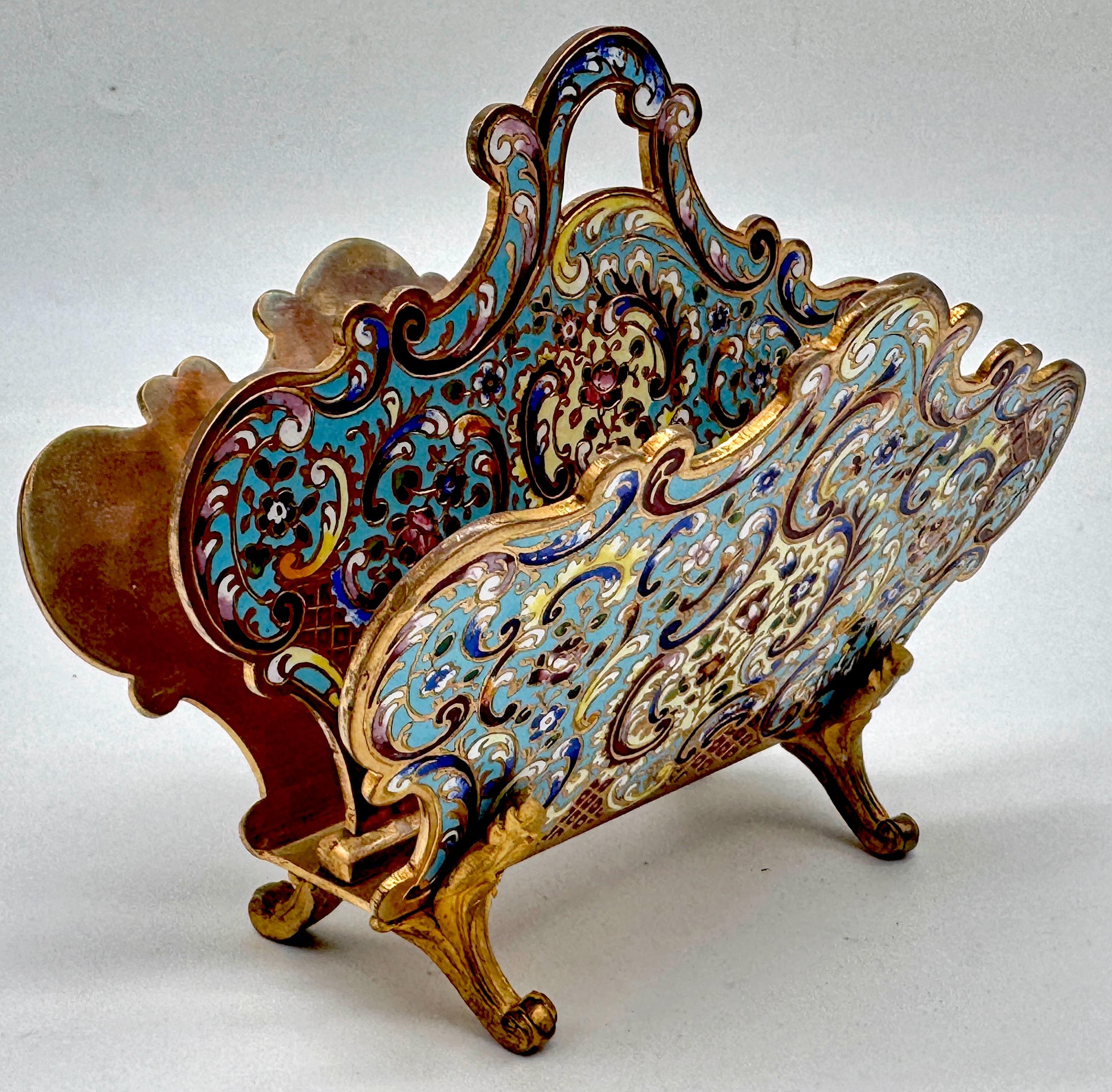French Champlevé Enamel & Ormolu Letter Rack, Late 19th Century For Sale 1