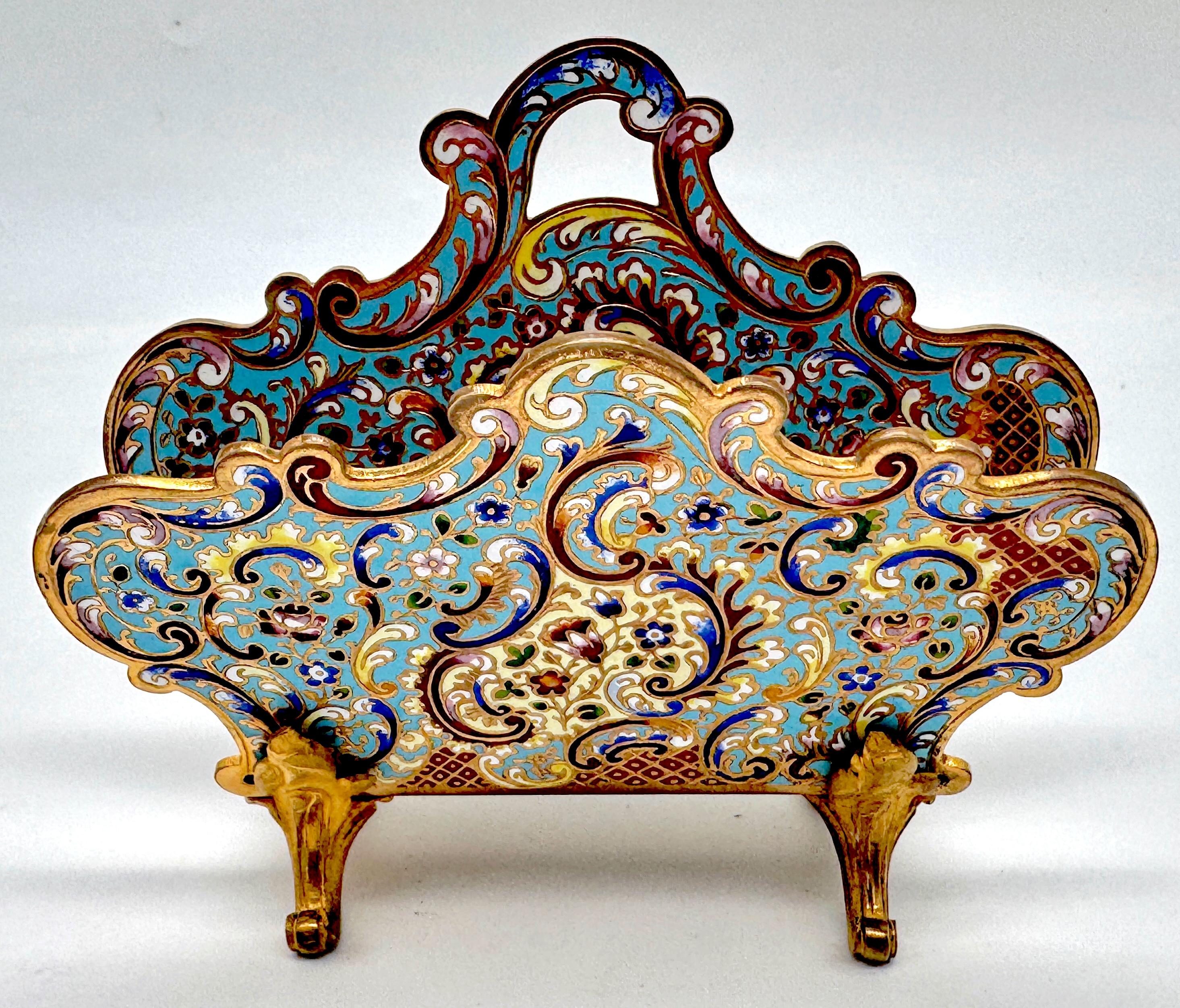 French Champlevé Enamel & Ormolu Letter Rack, Late 19th Century For Sale 2