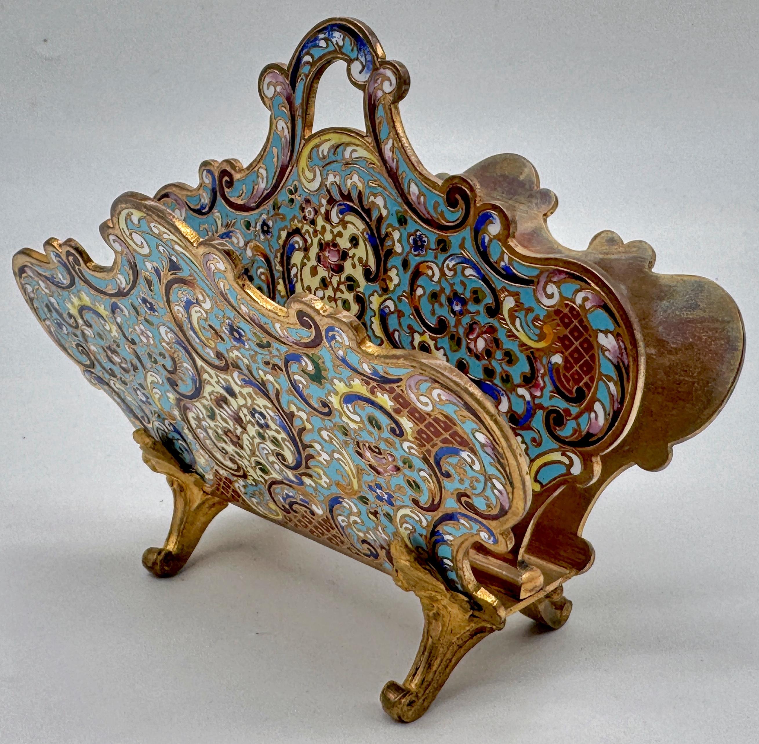 French Champlevé Enamel & Ormolu Letter Rack, Late 19th Century For Sale 3