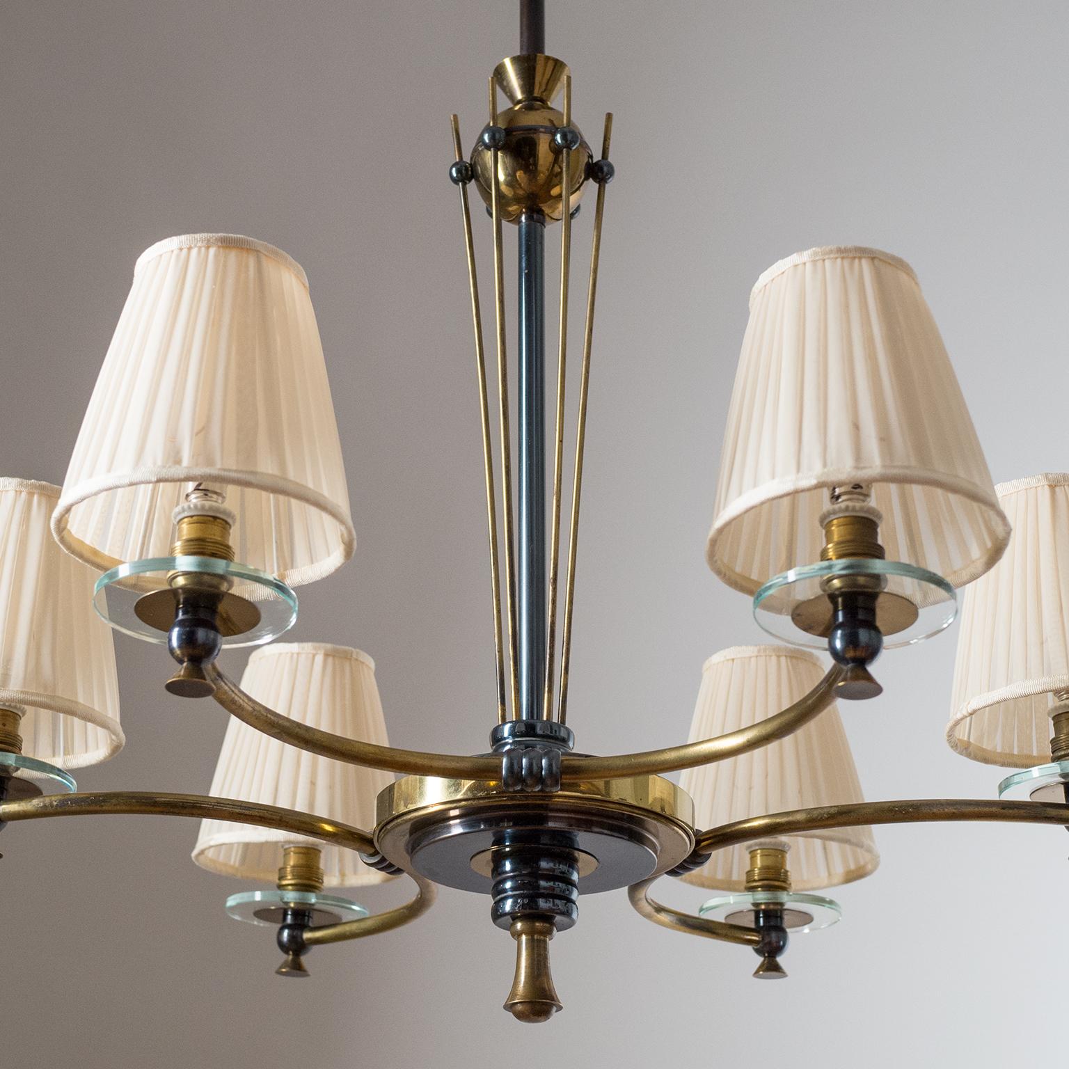 French Chandelier, circa 1950, Patinated Brass 7