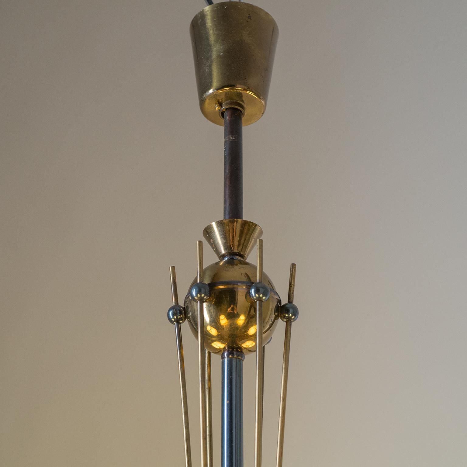 French Chandelier, circa 1950, Patinated Brass 8
