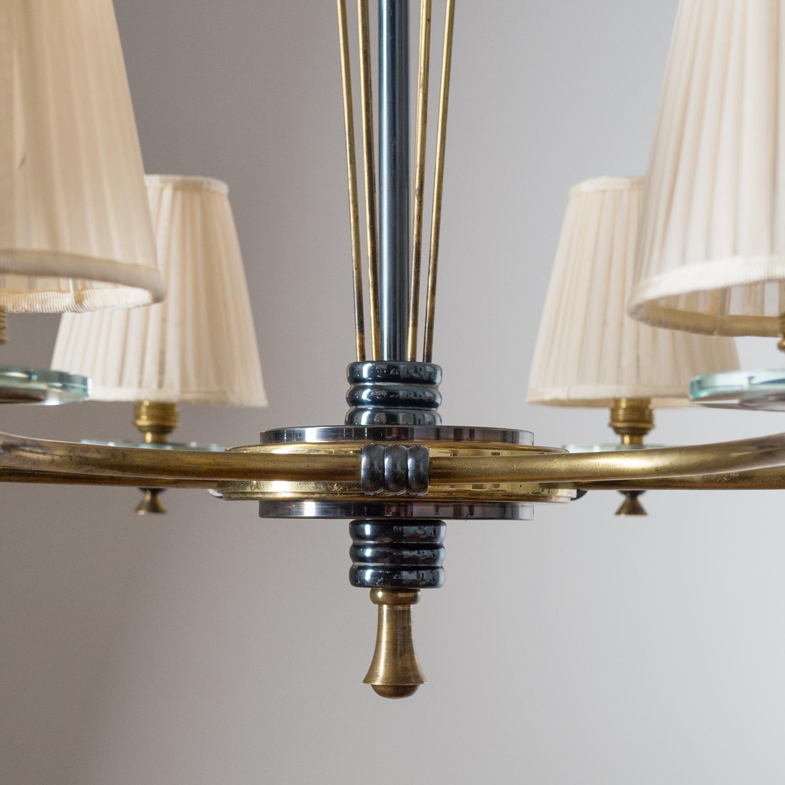 French Chandelier, circa 1950, Patinated Brass 12