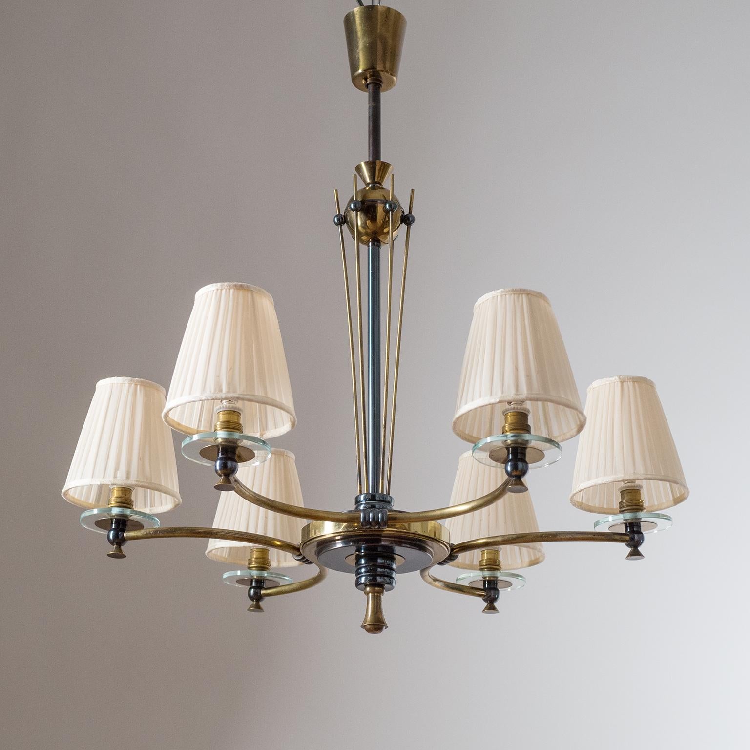 French Chandelier, circa 1950, Patinated Brass 13