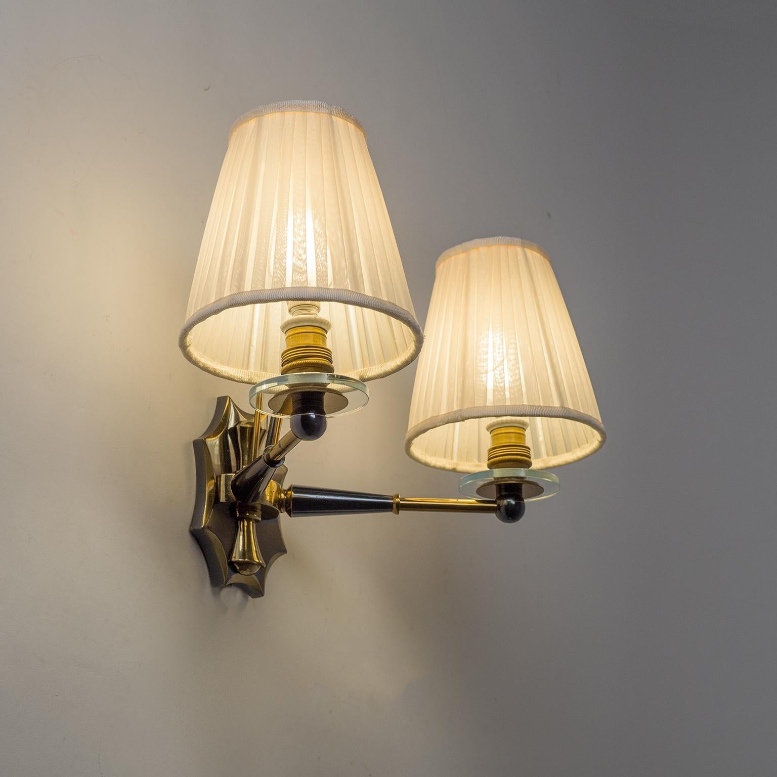 Mid-20th Century French Chandelier, circa 1950, Patinated Brass