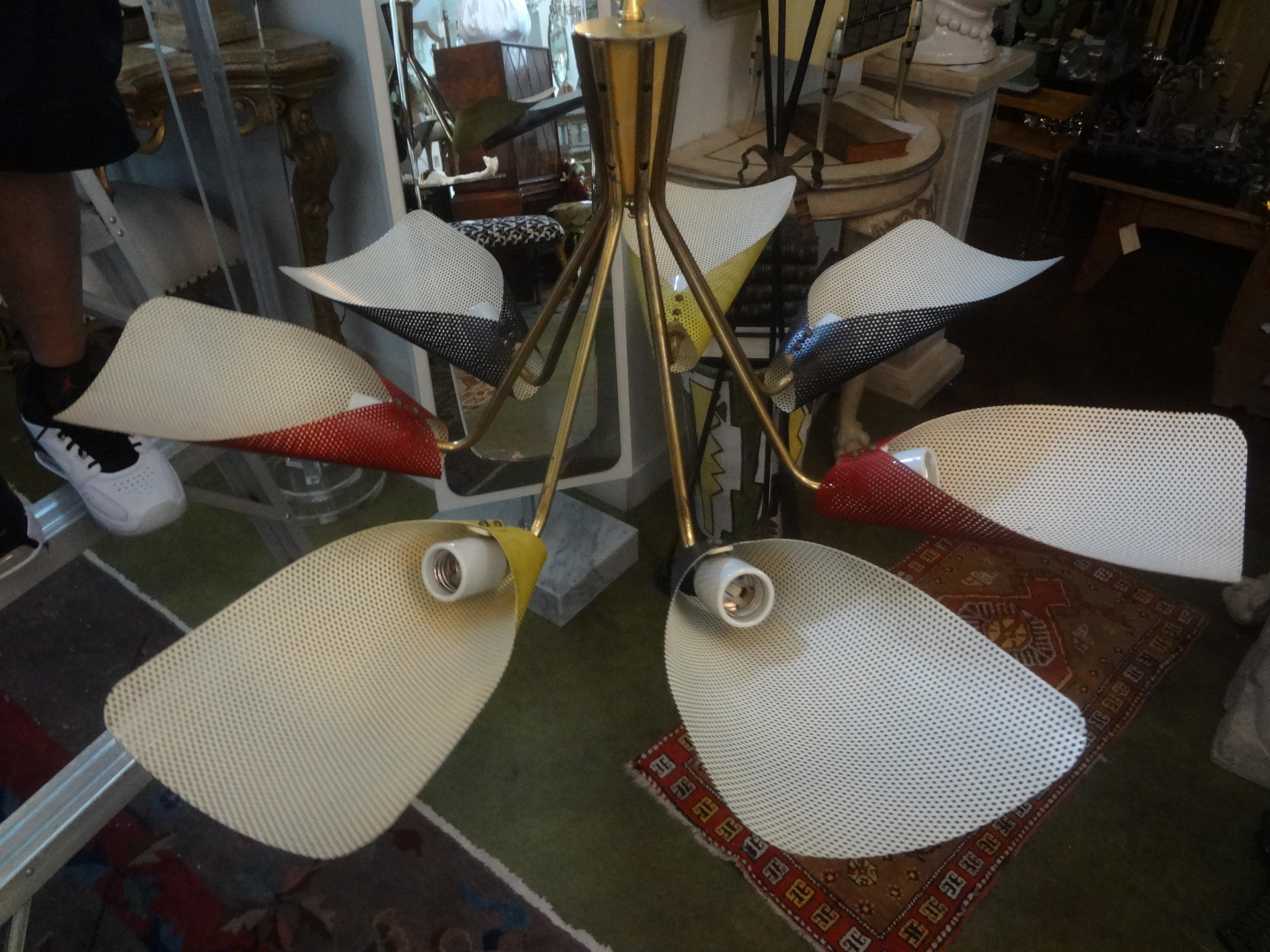 Mid-Century Modern French Chandelier Attributed to Mathieu Matégot For Sale