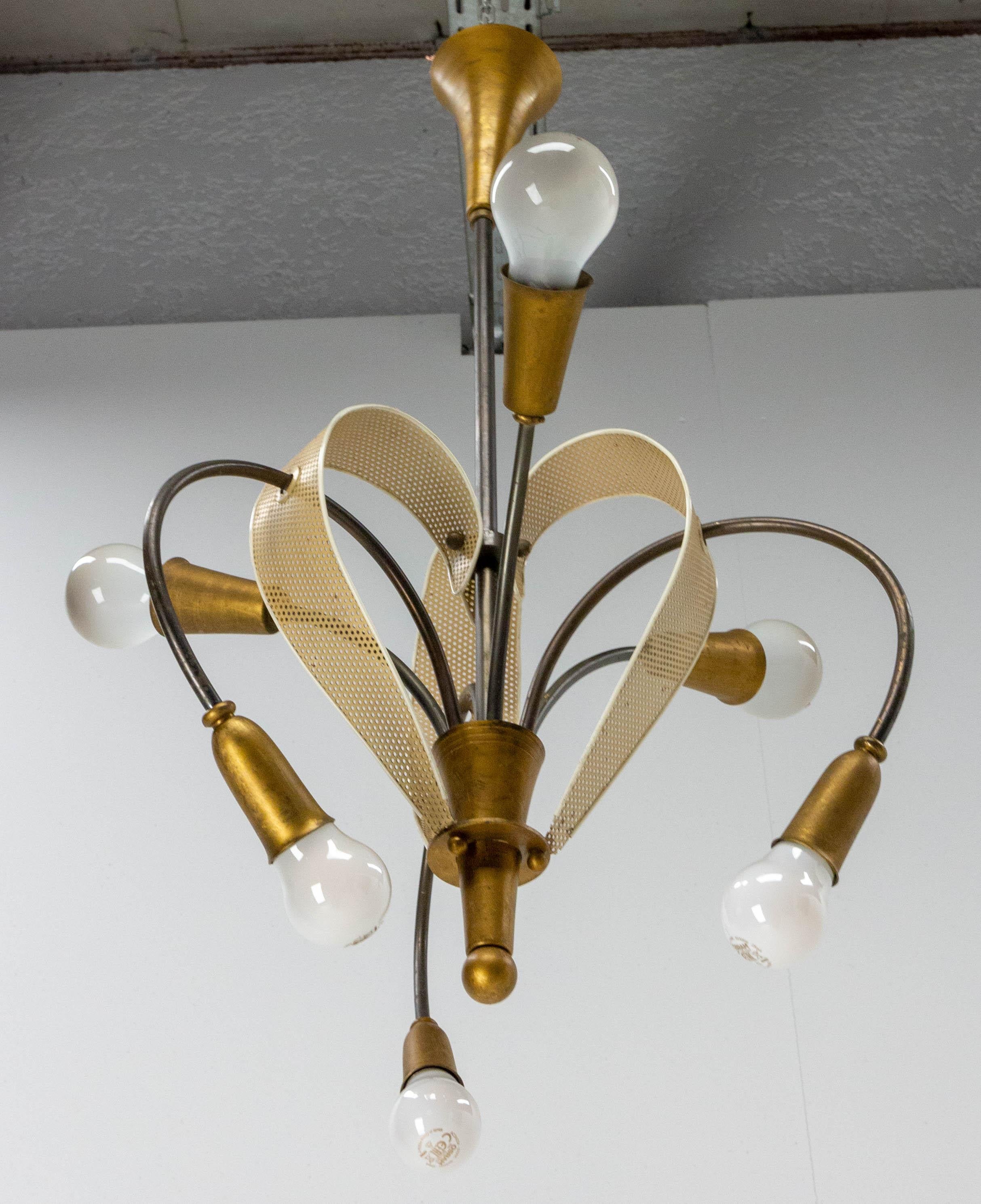 Mid-Century Modern French Chandelier Ceiling Pendant Lustre c. 1950 by Pierre Guariche for Disderot For Sale