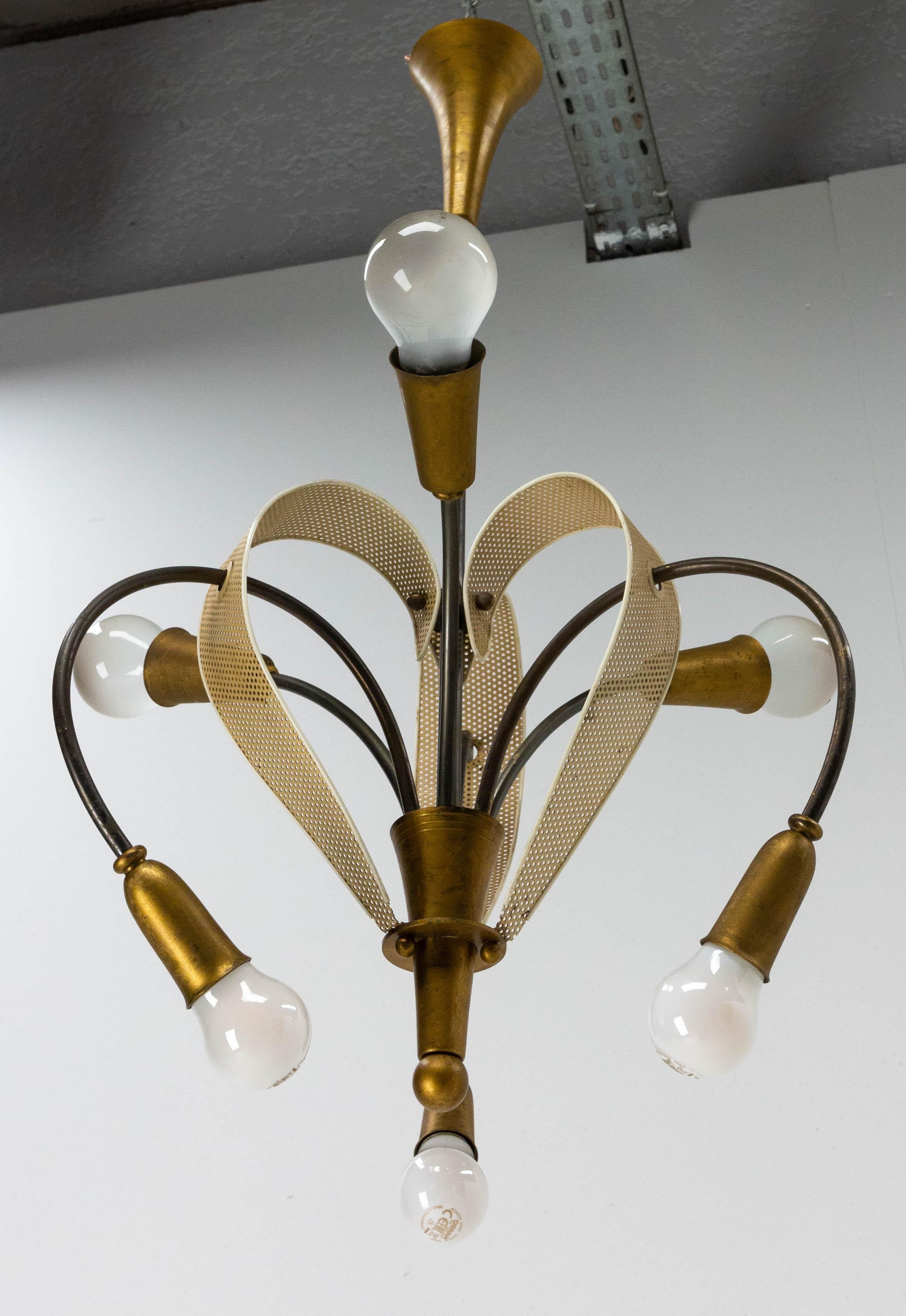 French Chandelier Ceiling Pendant Lustre c. 1950 by Pierre Guariche for Disderot In Good Condition For Sale In Labrit, Landes