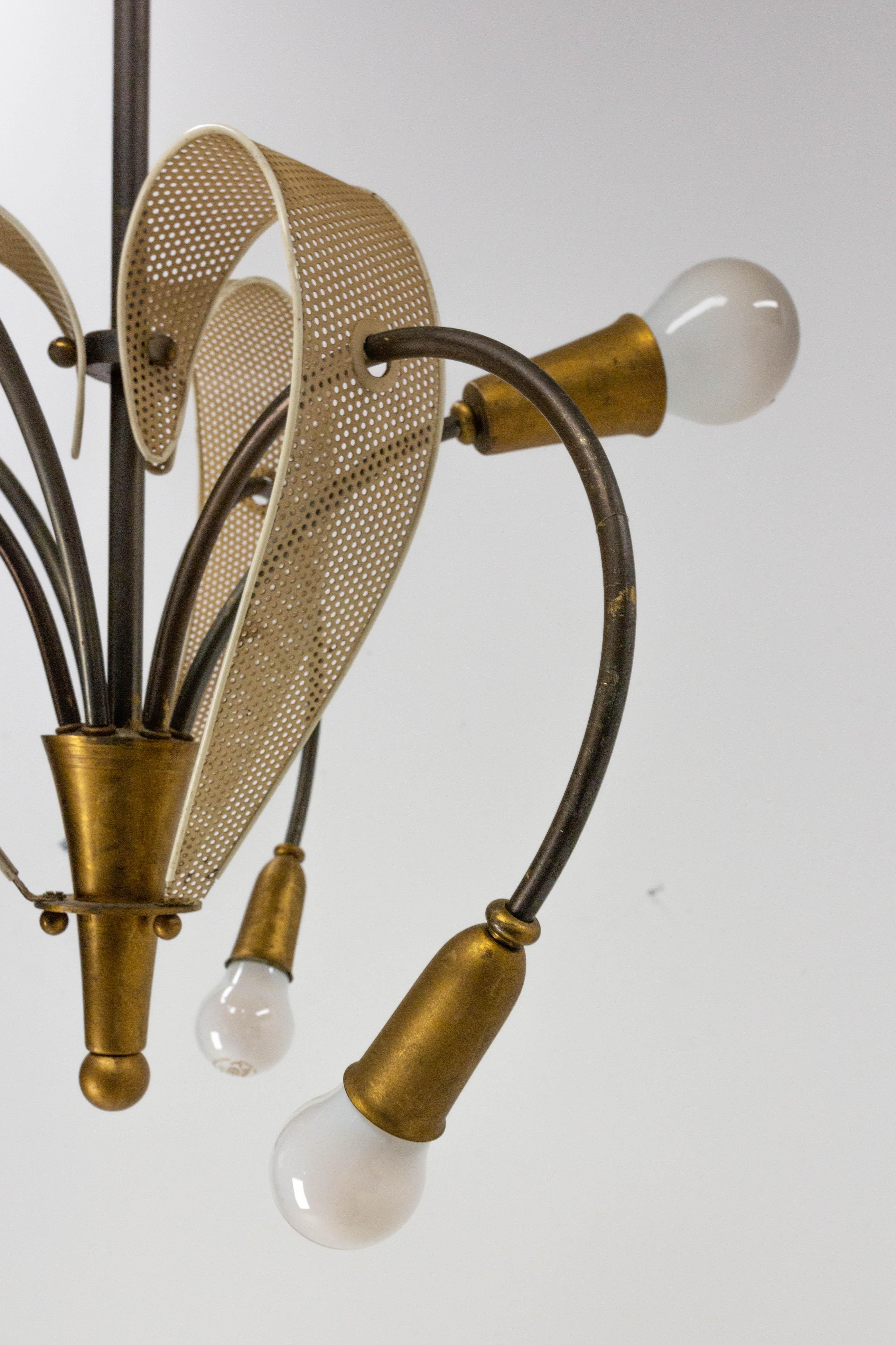 French Chandelier Ceiling Pendant Lustre c. 1950 by Pierre Guariche for Disderot For Sale 1