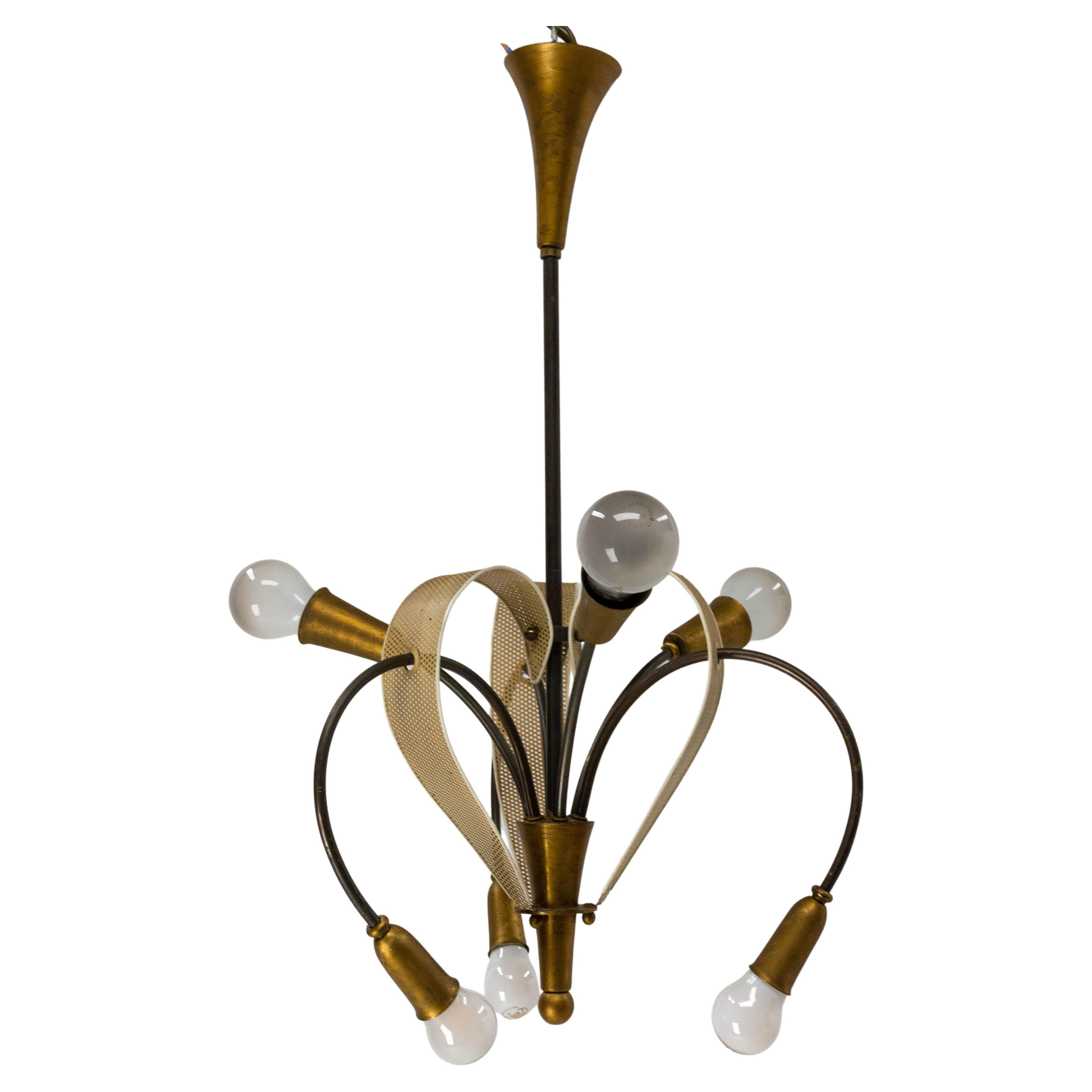 French Chandelier Ceiling Pendant Lustre c. 1950 by Pierre Guariche for Disderot For Sale