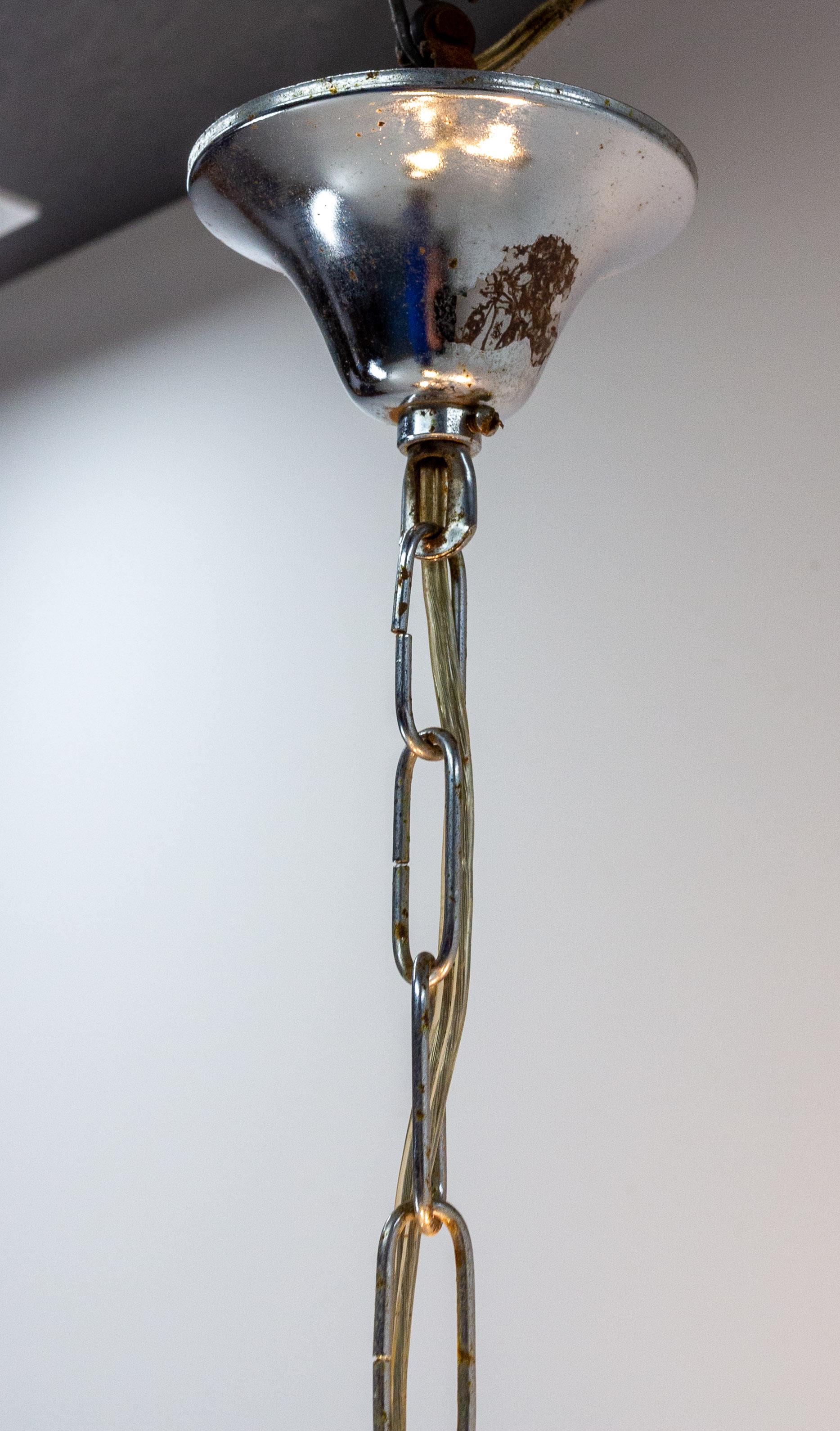 Lampadario francese a sospensione da soffitto in vetro lustro e Metel, 1970 ca. In condizioni buone in vendita a Labrit, Landes