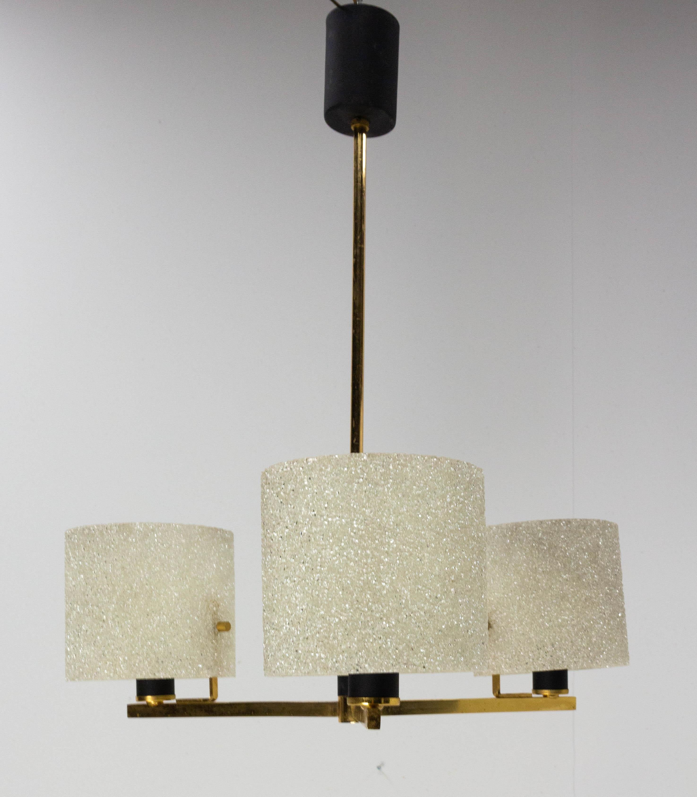 20th Century French Chandelier Ceiling Pendant Lustre Perspex and Brass Maison Arlus c. 1950 For Sale