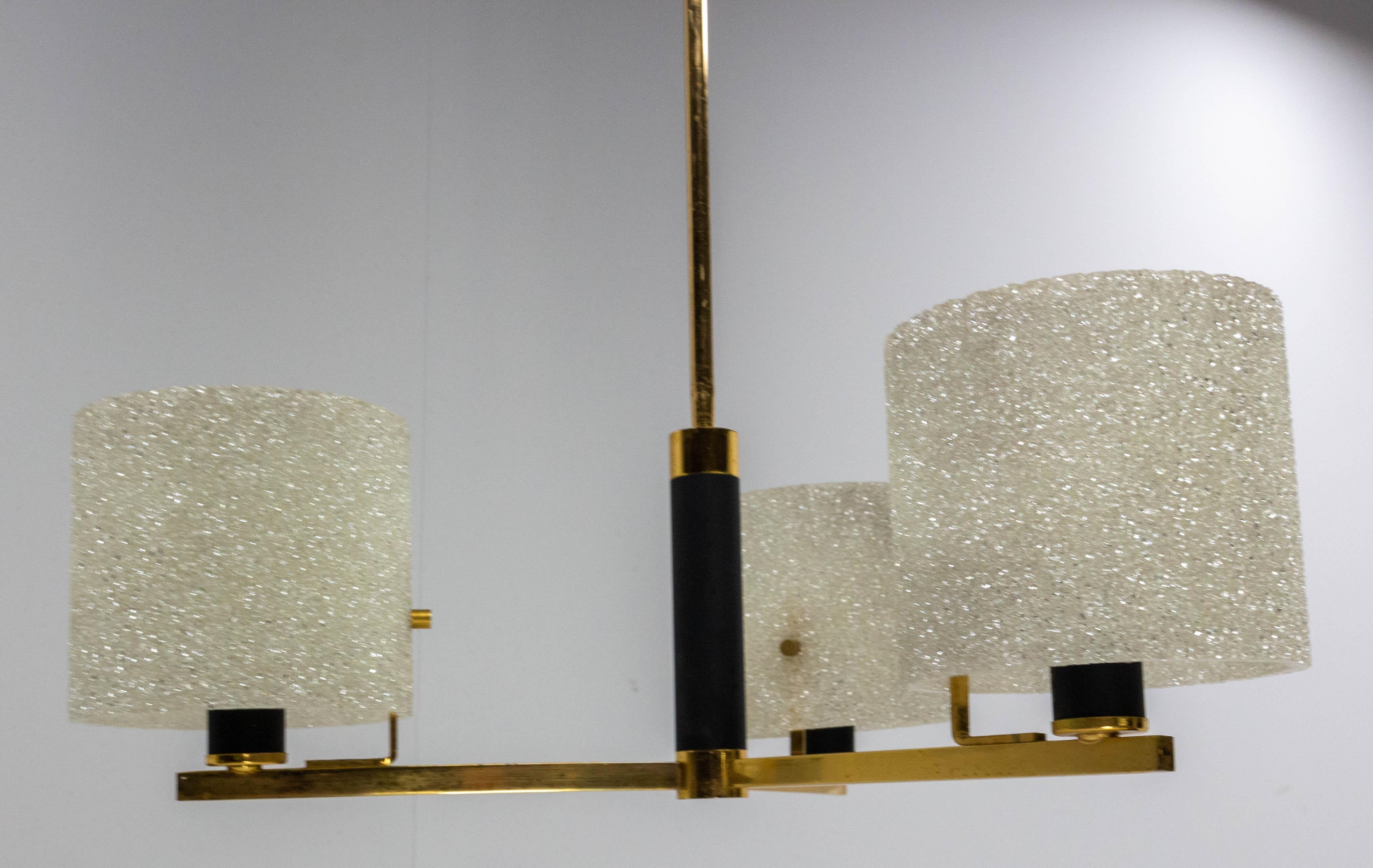 French Chandelier Ceiling Pendant Lustre Perspex and Brass Maison Arlus c. 1950 For Sale 4