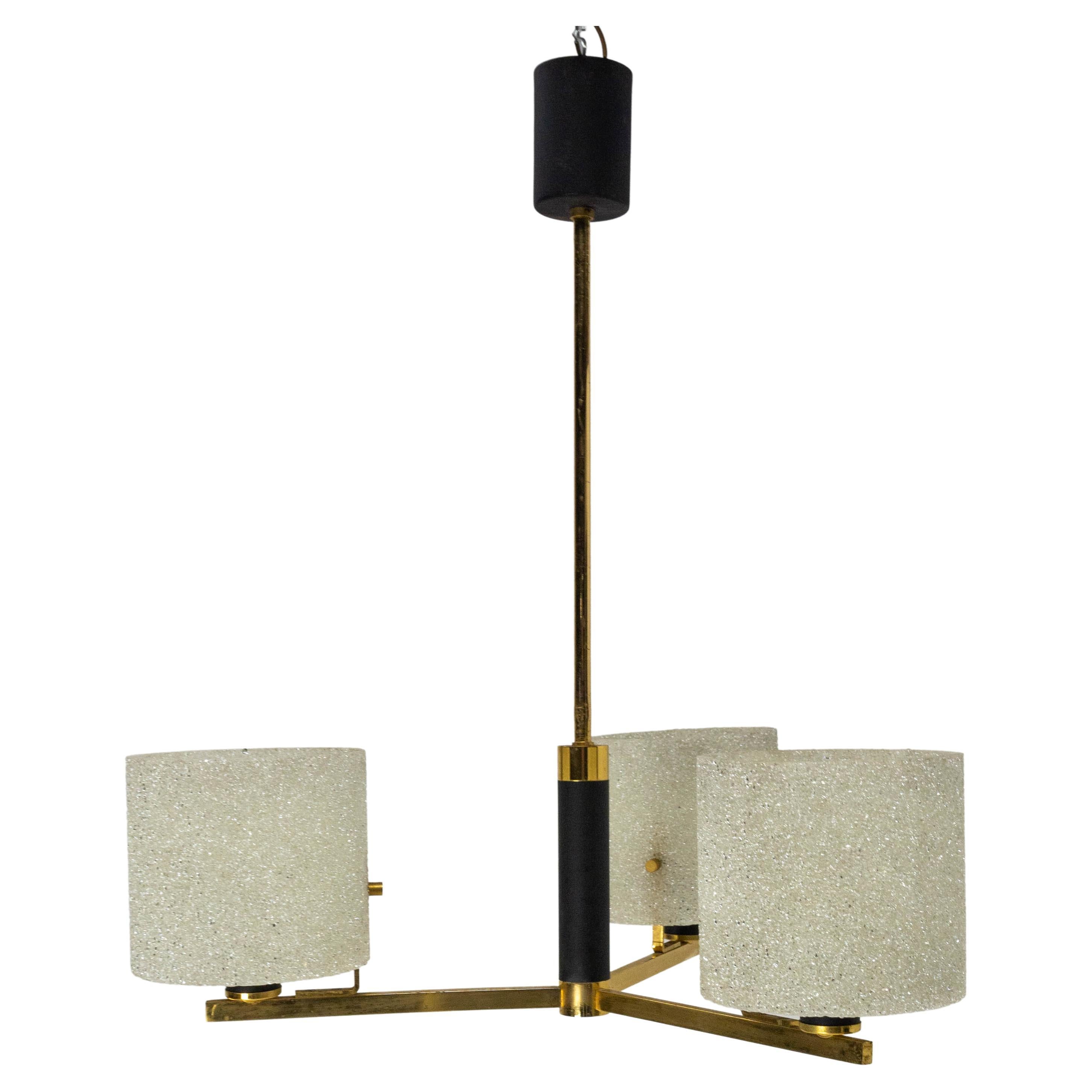 French Chandelier Ceiling Pendant Lustre Perspex and Brass Maison Arlus c.  1950 For Sale at 1stDibs