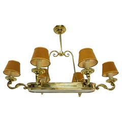 French Chandelier Ceiling Pendant Lustre Ten Lamps Massive Brass, circa 1960