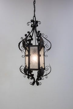 Lustre Plafond Pendentif Lustre en fer forgé et verre Granita circa 1900