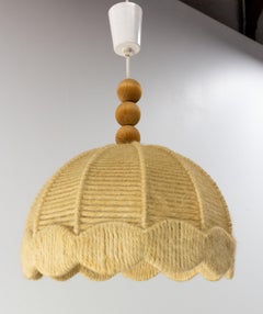 French Chandelier Ceiling Wool on Metallic Frame Pendant Lustre, circa 1970