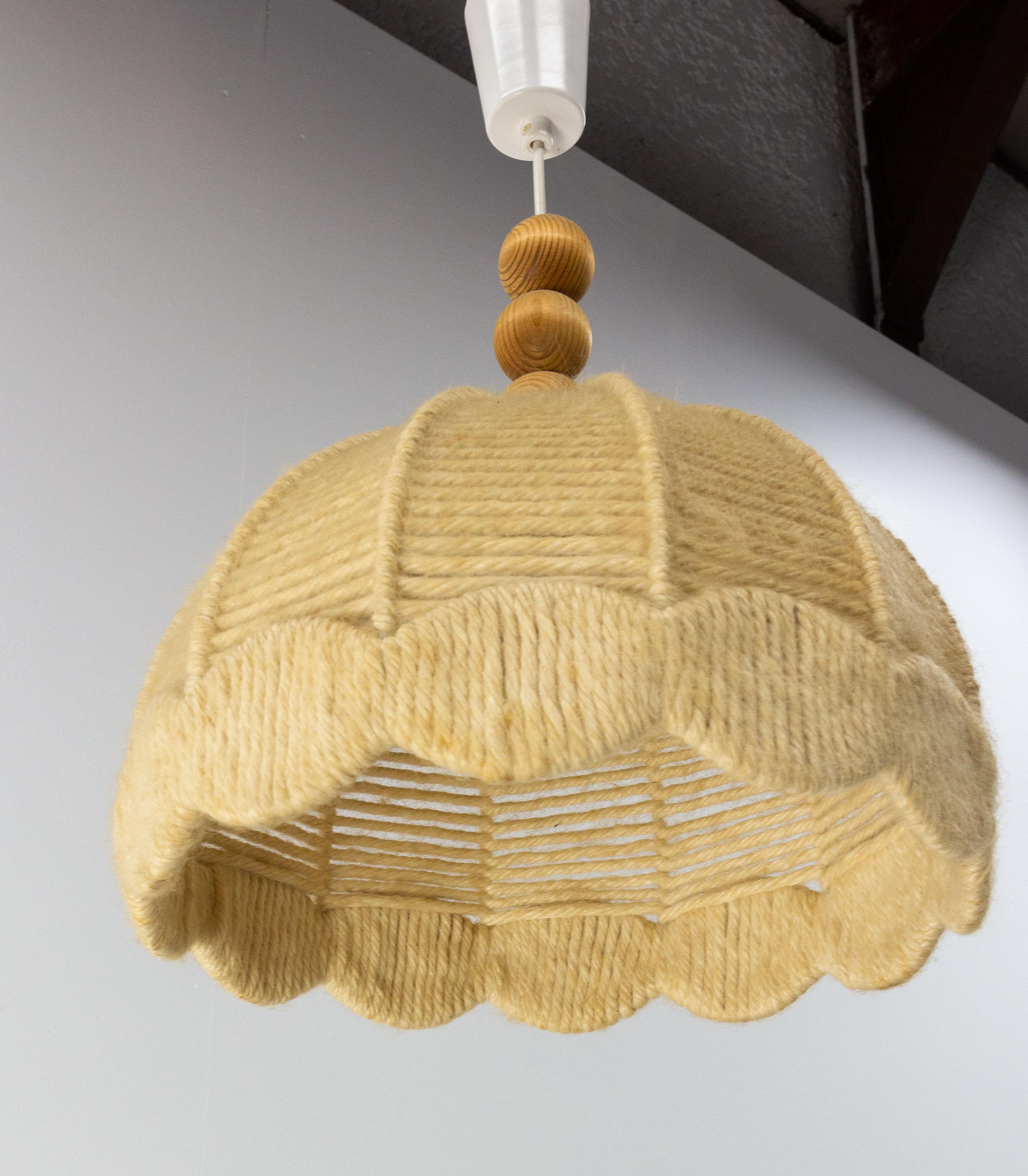 Mid-Century Modern French Chandelier Ceiling Wool on Metallic Frame Pendant Lustre, circa 1970 For Sale