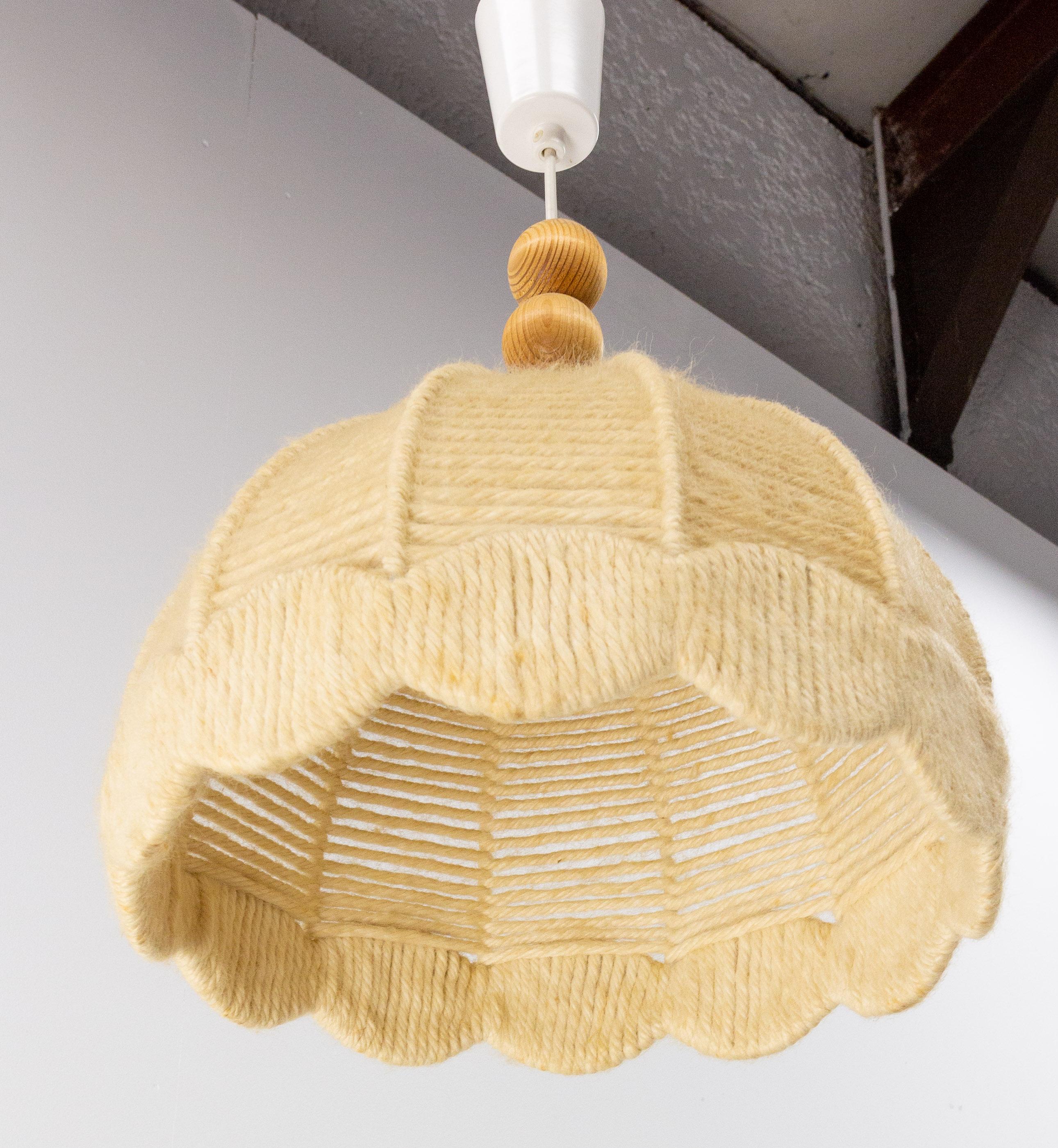 20th Century French Chandelier Ceiling Wool on Metallic Frame Pendant Lustre, circa 1970 For Sale